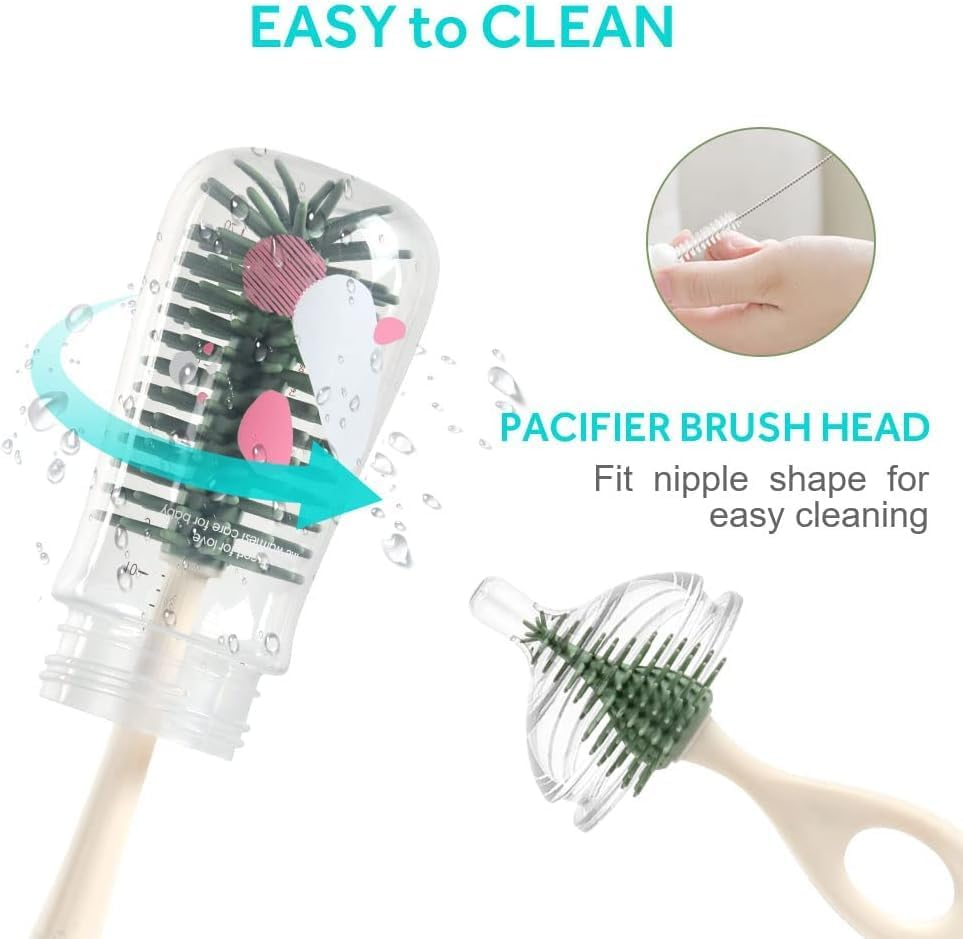 Baby Bottle Brush, Silicone Bottle Brush with Stand, 360&deg; Rotating Bottle Cleaner Set, 3 in 1 Bottle and Teat Cleaning Brush, for Long Narrow Neck Bottles, Water Bottles, Drinking Glasses image number 2