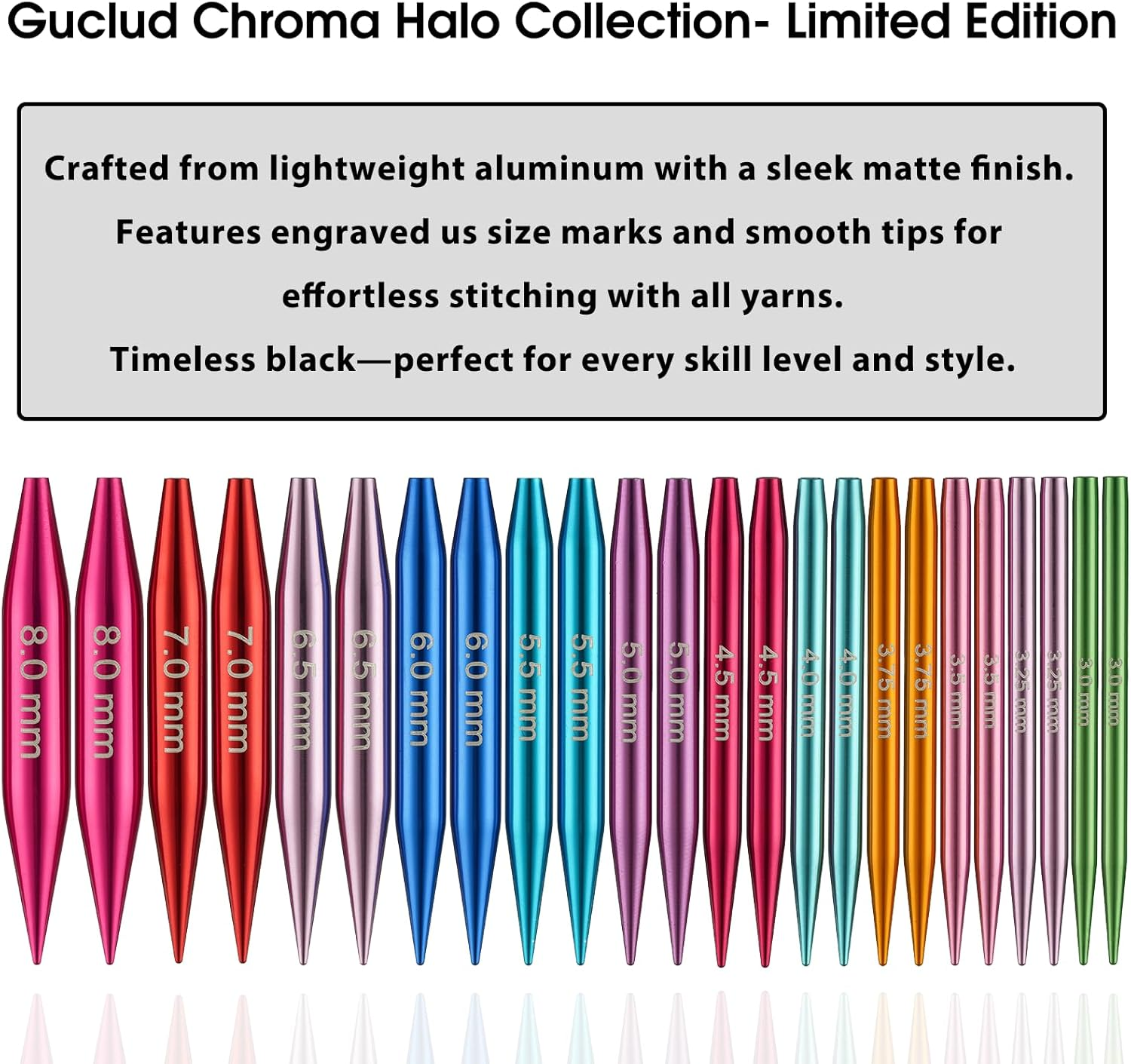 Guclud Short Interchangeable Knitting Needles Set 2-Inch Shorties Circular Knitting Needles for Sock, Sizes US 2.5, 3, 4, 5, 6, 7, 8, 9, 10, 10.5, 11 with Cables, Accessories and Case (12 Pairs) image number 4