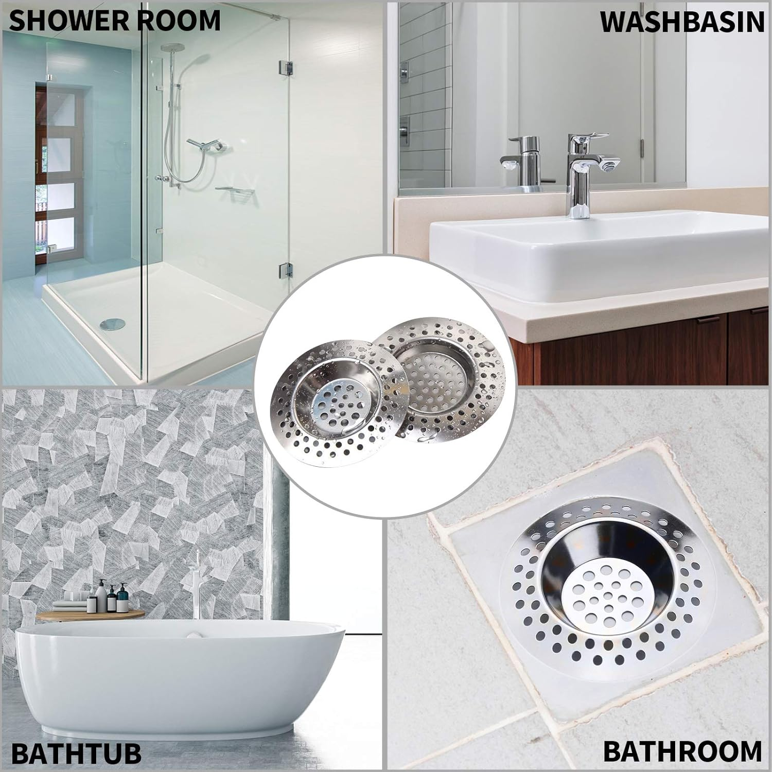 4 PCS Drain Hair Catcher Stainless Steel Kitchen Sink Strainer Plug Shower Bathroom Plug Hole Hair Catcher, Drain Protector Filter, 2 Models (Outer Diameter 77Mm and 73Mm) image number 6