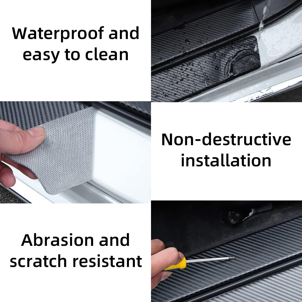 Ziciner Car Rear Bumper Protector Guard, Anti-Scratch Carbon Fiber Trunk Door Sill Protection Strip Sticker, Universal Vehicle Trim Cover Accessories for Car, Truck, SUV, Van (41&times;3.75 In, Black) image number 3