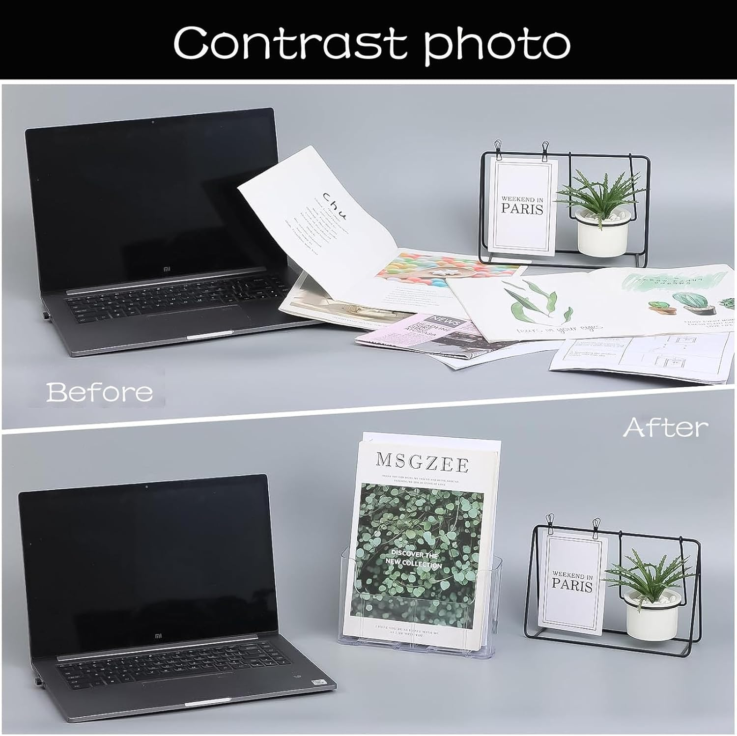 Acrylic Brochure Holder 9.0X10.2 Inches, 2 Pack Clear Literature Display Stand with Removable Divider for Trifold, Pamphlets, Magazines, Flyers, and Documents 4 Inches Wide, Durable and Stylish Design