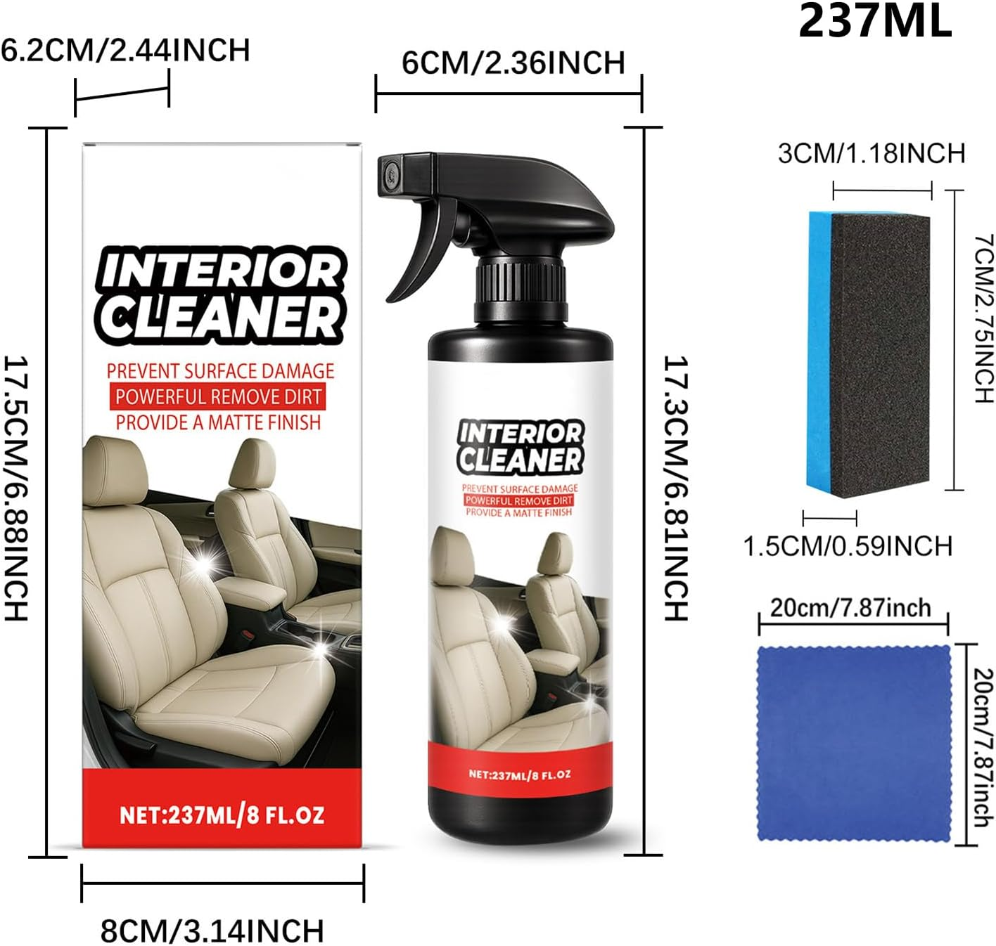Trim Restorer - Car Steering Wheel Cleaner with Cloth and Sponge,237Ml Automotive Refresh Detailing Spray for Leather Seat Dashboard Central Console Door Trim image number 4