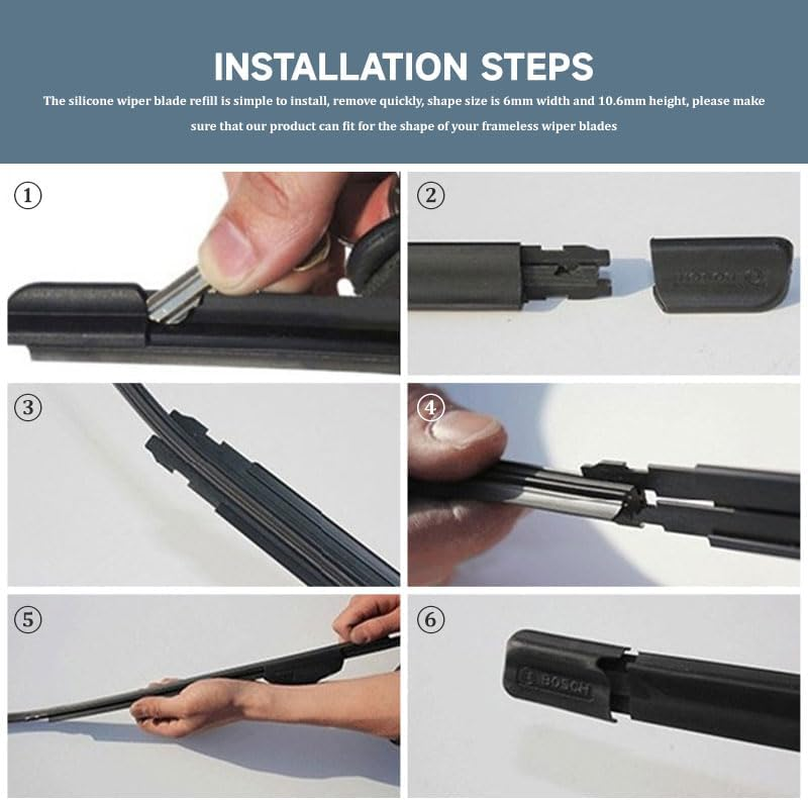 4 Pcs Universal Wiper Blade Refill, 6X10.6Mm Silicone Rubber Refill Compatible with Frameless Wiper Blades, 70Cm Adjustable Length for Car, SUV, Truck image number 3