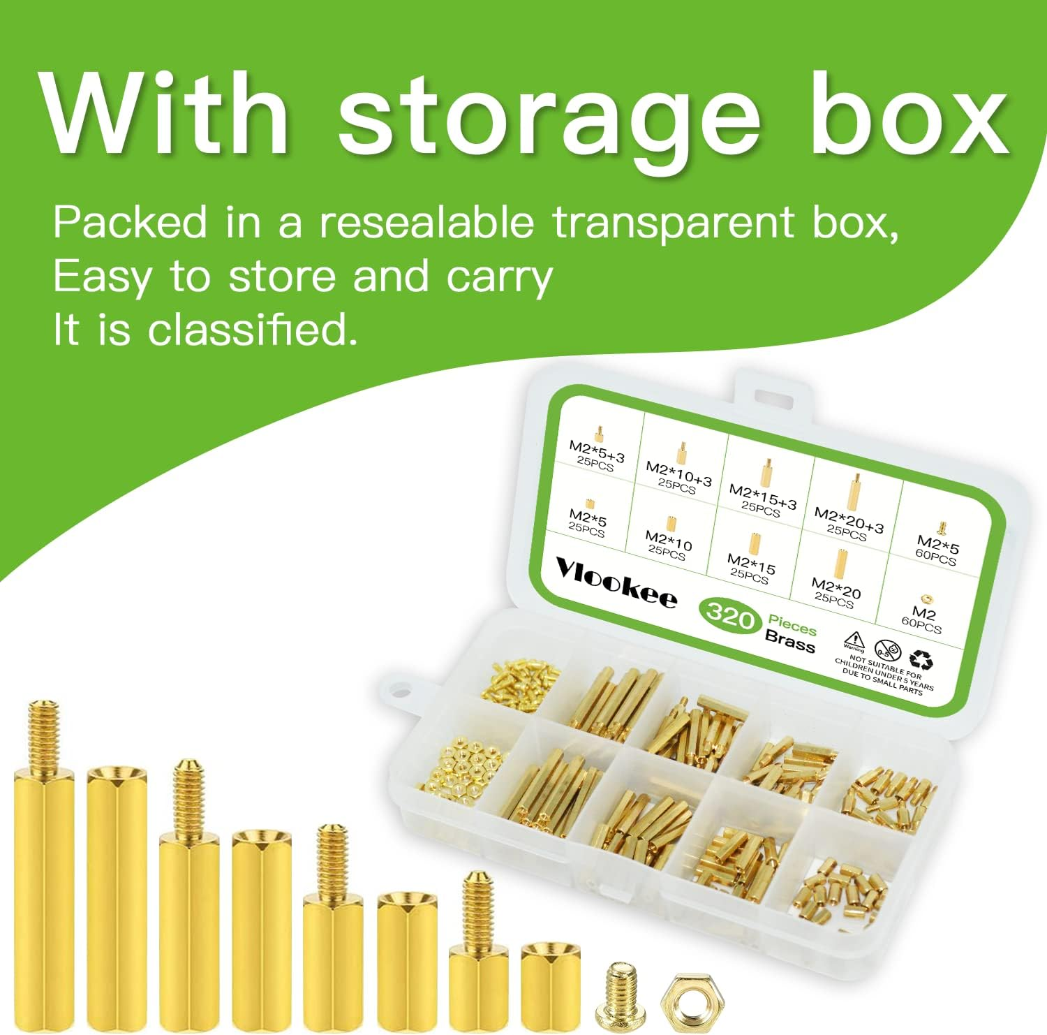 Vlookee M3 Standoff Kit 240PCS M3 Brass Male-Female Hex Brass Spacer Standoff Screw Nut Assortment Kit,Hexagon Threaded Pillar,Pcb Motherboard Circuit Board,Standoffs Mounting,With Storage Box image number 4