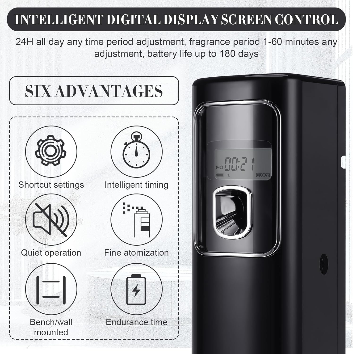 2 Pcs LCD Automatic Air Freshener Spray Dispenser with Screen Mosquito Fly Metered Spray Dispense Capacity, Country Vet Wall Mount/Free Standing, Black, Halloween Scent