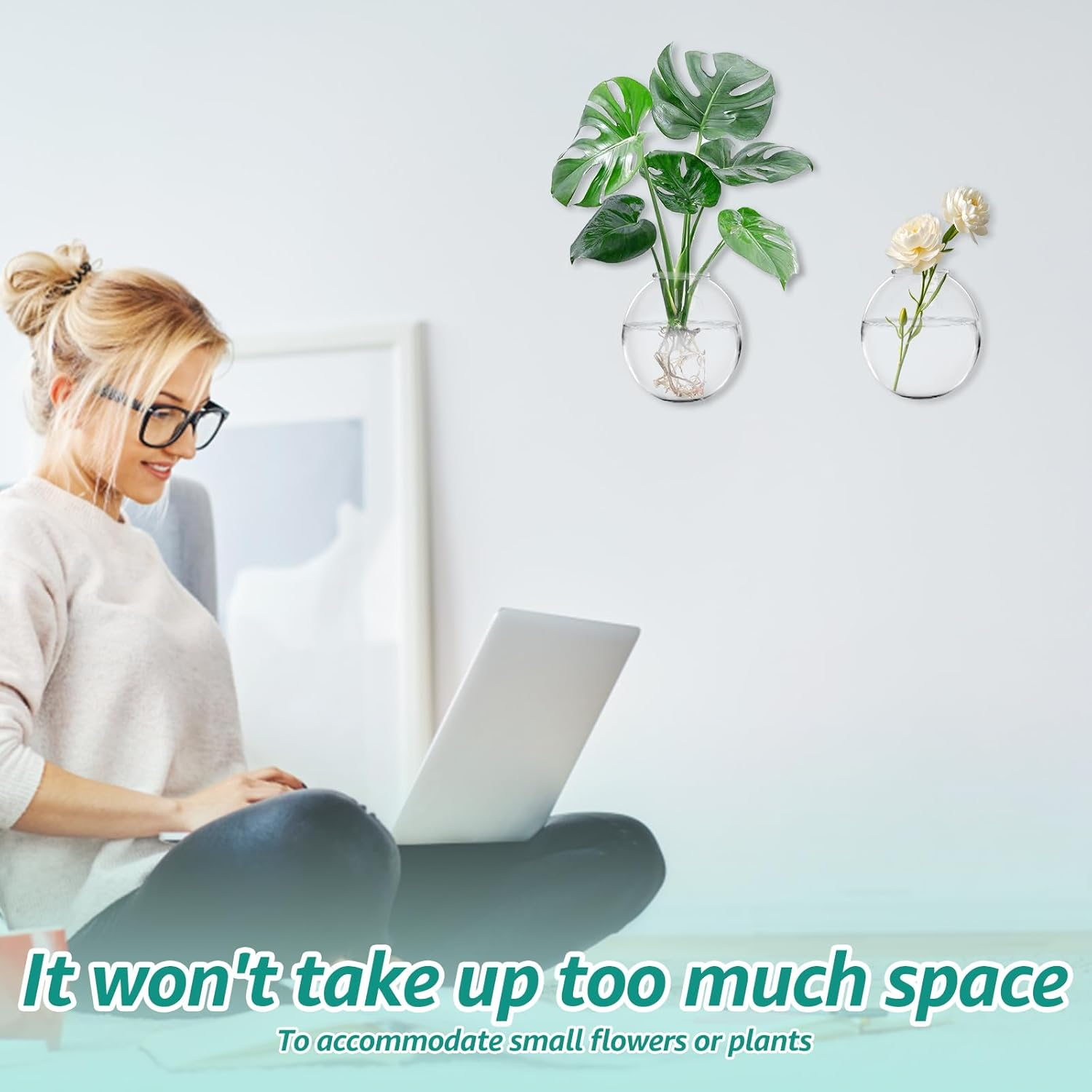 Wall Hanging Planter, Glass Wall Vase with Nail Hook, Clear Wall Mounted Planter Propagation Station for Flowers Hydroponics Plant Home Office Decor (2Pack) - 4Pack image number 6