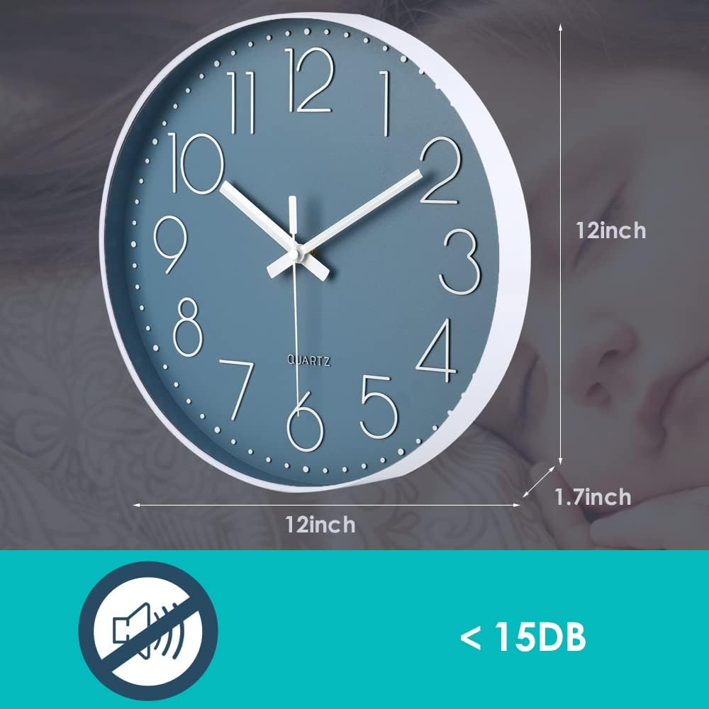 12 Inch Silent Non-Ticking Battery Operated Quality Quartz round Wall Clock Modern Decor Clock for Home Office Bedroom (Cerulean Color) image number 1