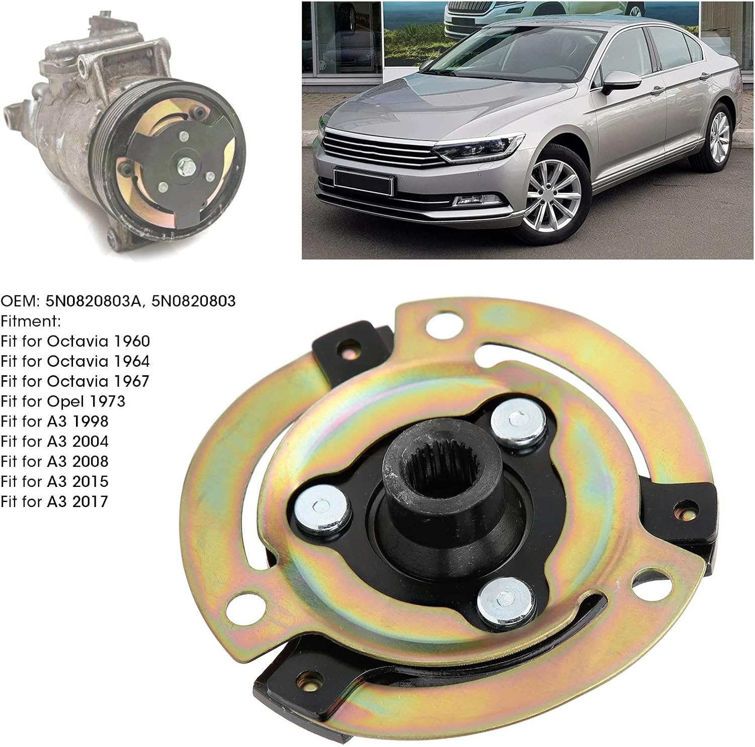 Air Conditioning Compressor Clutch 5N0820803A, 5N0820803, 5N0820803E, 5K0820803A Replacement Suitable For, Car A/C Compressor Clutch Hub Plate Accessories image number 1