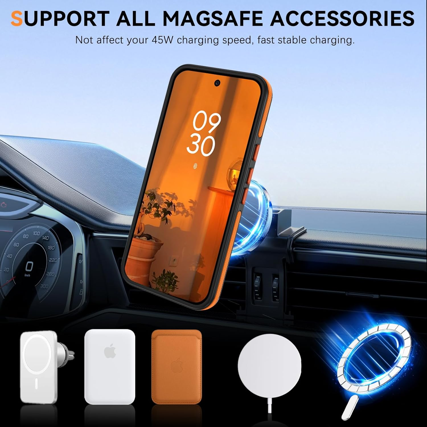 DOMAVER Magnetic for Google Pixel 10 Pro XL Case, Compatible with Magsafe Accessories, Military Grade Drop Protection, Translucent Matte Shockproof Phone Case for Pixel 10 Pro XL, Black Orange image number 5