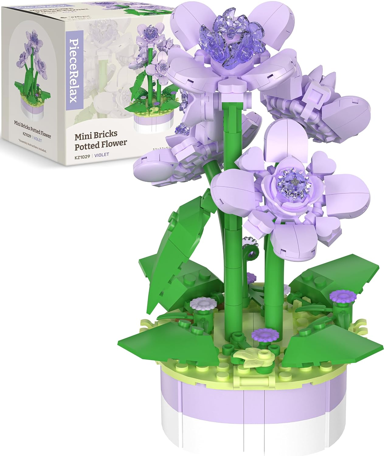 Piecerelax Flower Bouquet Building Decoration Set - Artificial Flowers Mini Bricks Potted Violet - Home Accessories or Best Gift Valentine D&eacute;cor for Him and Her Botanical for Adults [KZ1029] image number 1