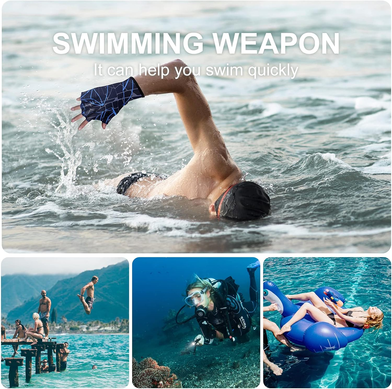 Nylon Swimming Gloves Aquatic Swimming Webbed Gloves Water Training Hand Webbed Hands Webbed Flippers Swim Gear Gloves Fit Aquatic Training Swim Costume Dive Hand Equipment image number 4