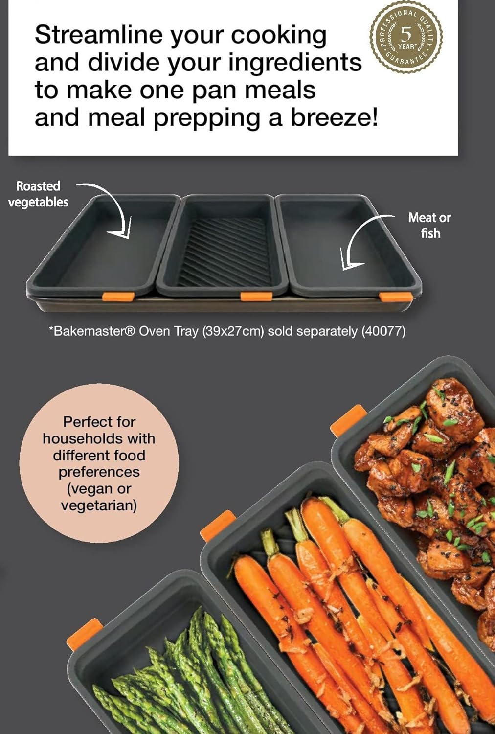 Bakemaster Mixed Silicone Oven Divider Trays, Set of Four, 13 X 13 X 3.5 Cm/28 X 13 X 3.5 Cm, Grey image number 1