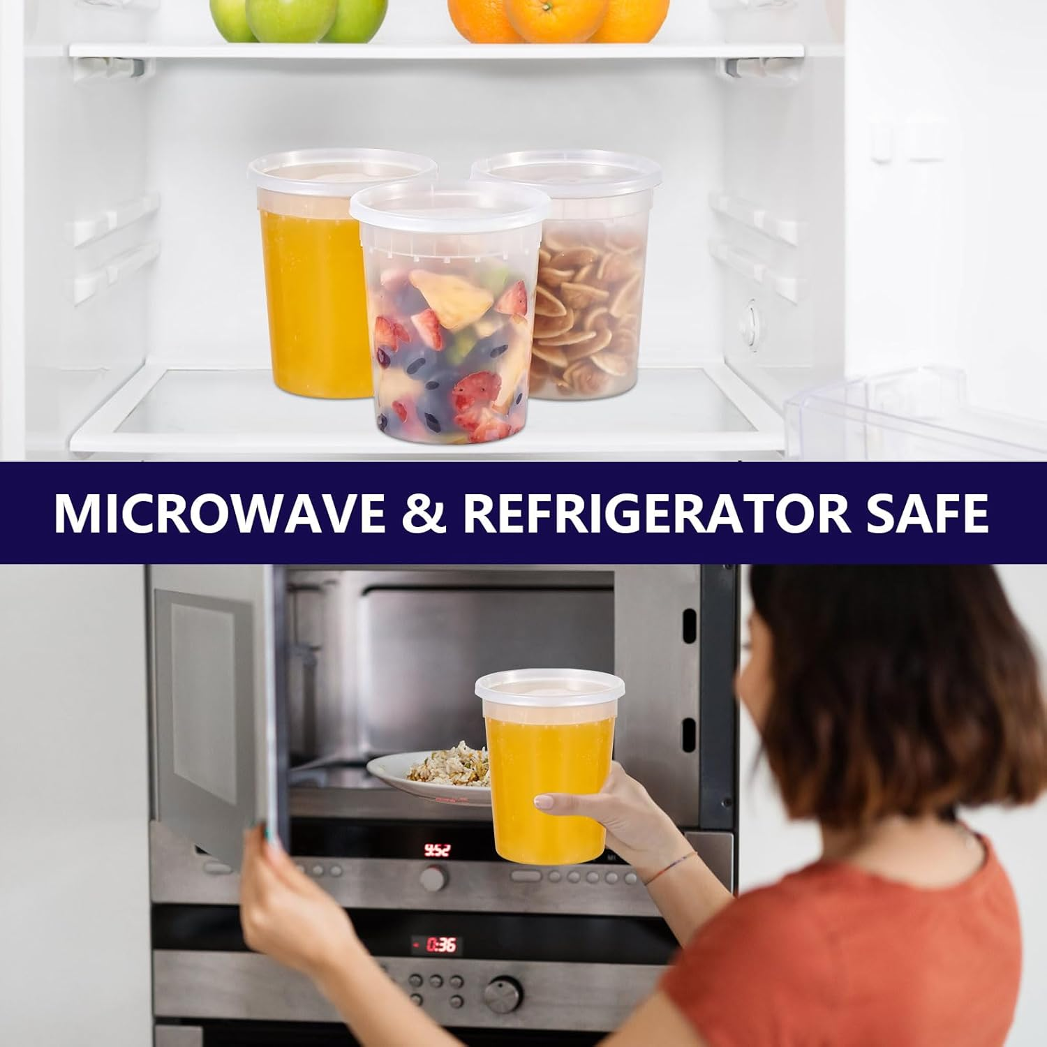 36-Pack 32 Oz Plastic Deli Food Containers with Lids, Leakproof, Bpa-Free, Microwave/Freezer/Dishwasher Safe image number 1