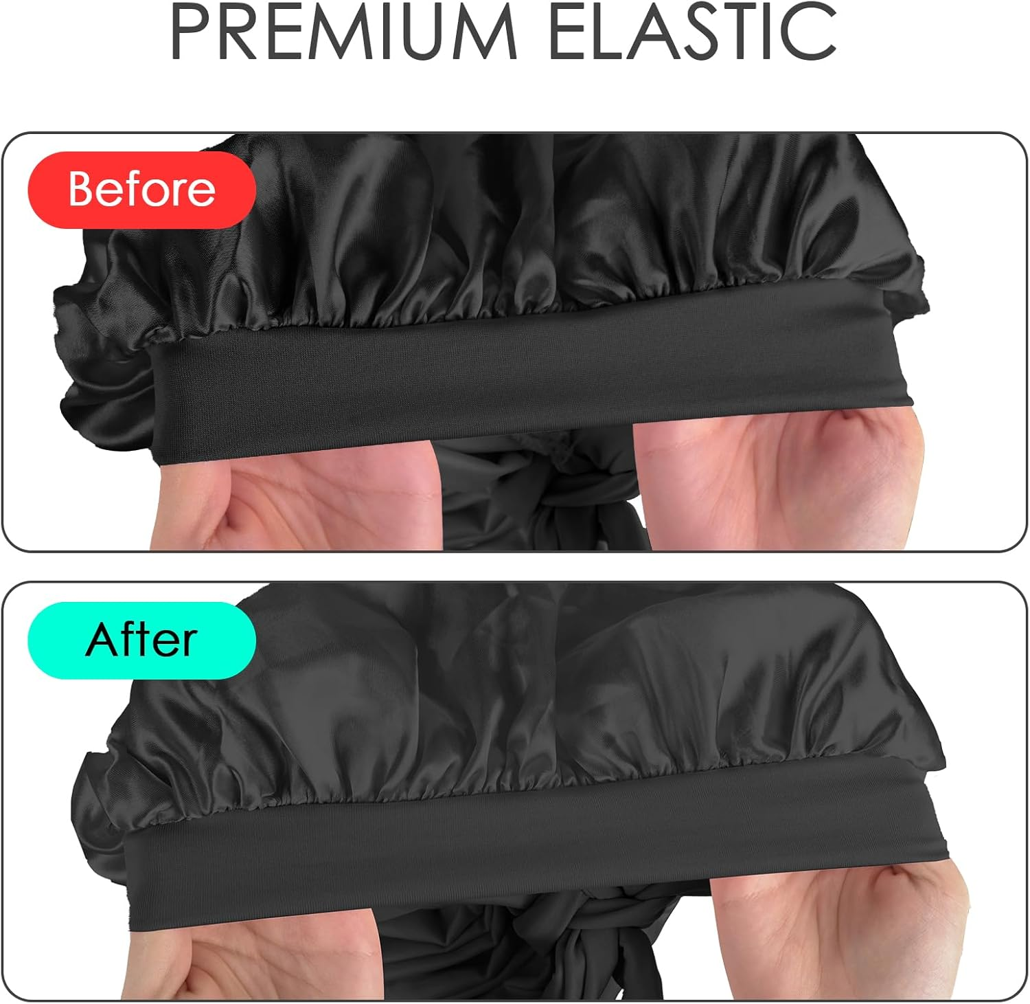 Extra Long Satin Bonnet for Women, Adjustable Braid Bonnet with Tie Band, Double Layer Elastic Silk Headwear, Black, One Size image number 1