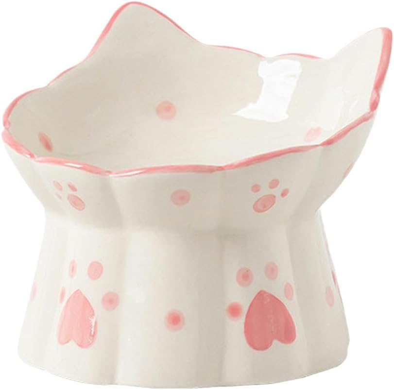 Ceramic High Legged Pet Cat Bowl with Oblique Mouth Protection for Cervical Vertebrae, Cat and Dog Rice Bowl-Style 14