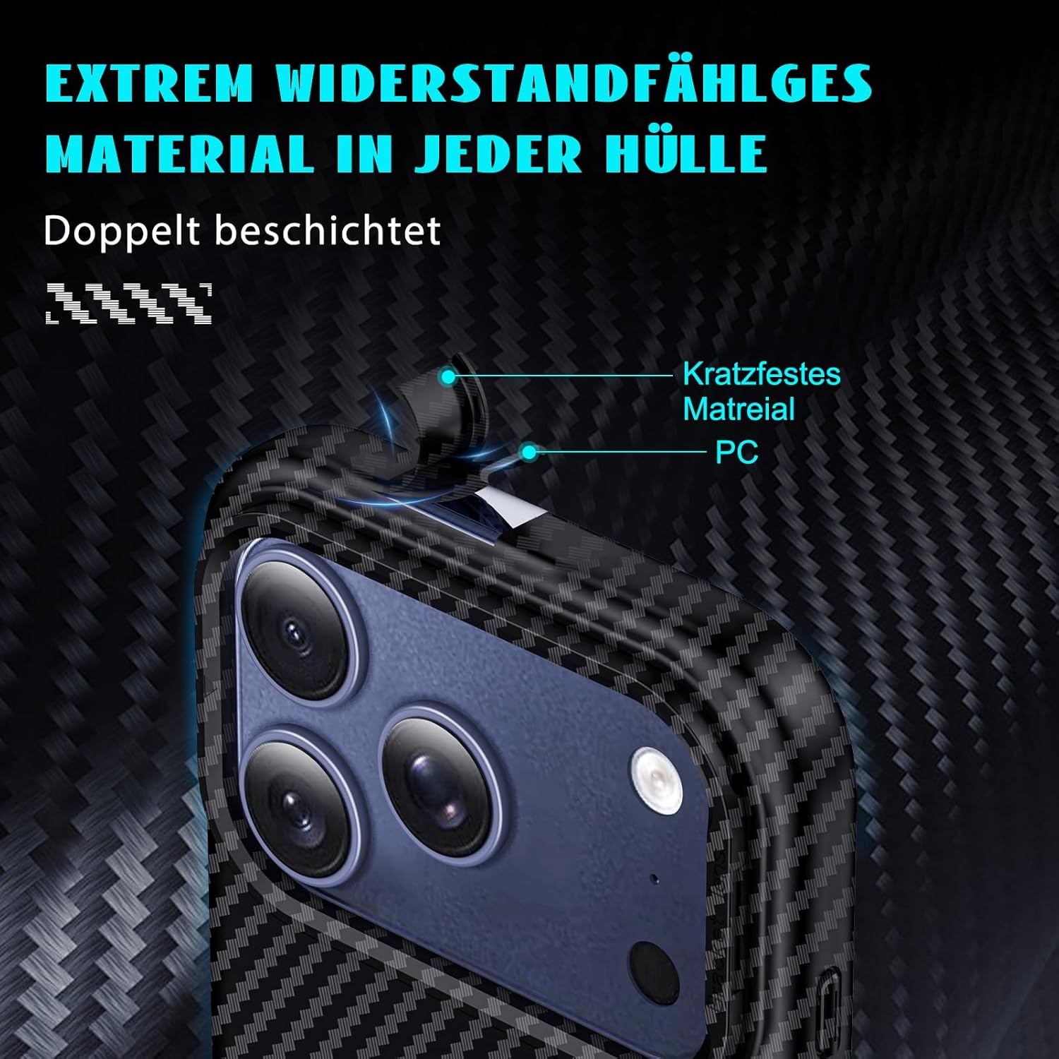 Phoneaura Magcase Deluxe Carbon Case for Iphone 17 Pro, Compatible with Magsafe, Carbon Case, Iphone 17 Pro, Protective Glass Case, Mobile Phone Case (Carbon Look + 2 Protective Glasses + 1 Camera image number 4