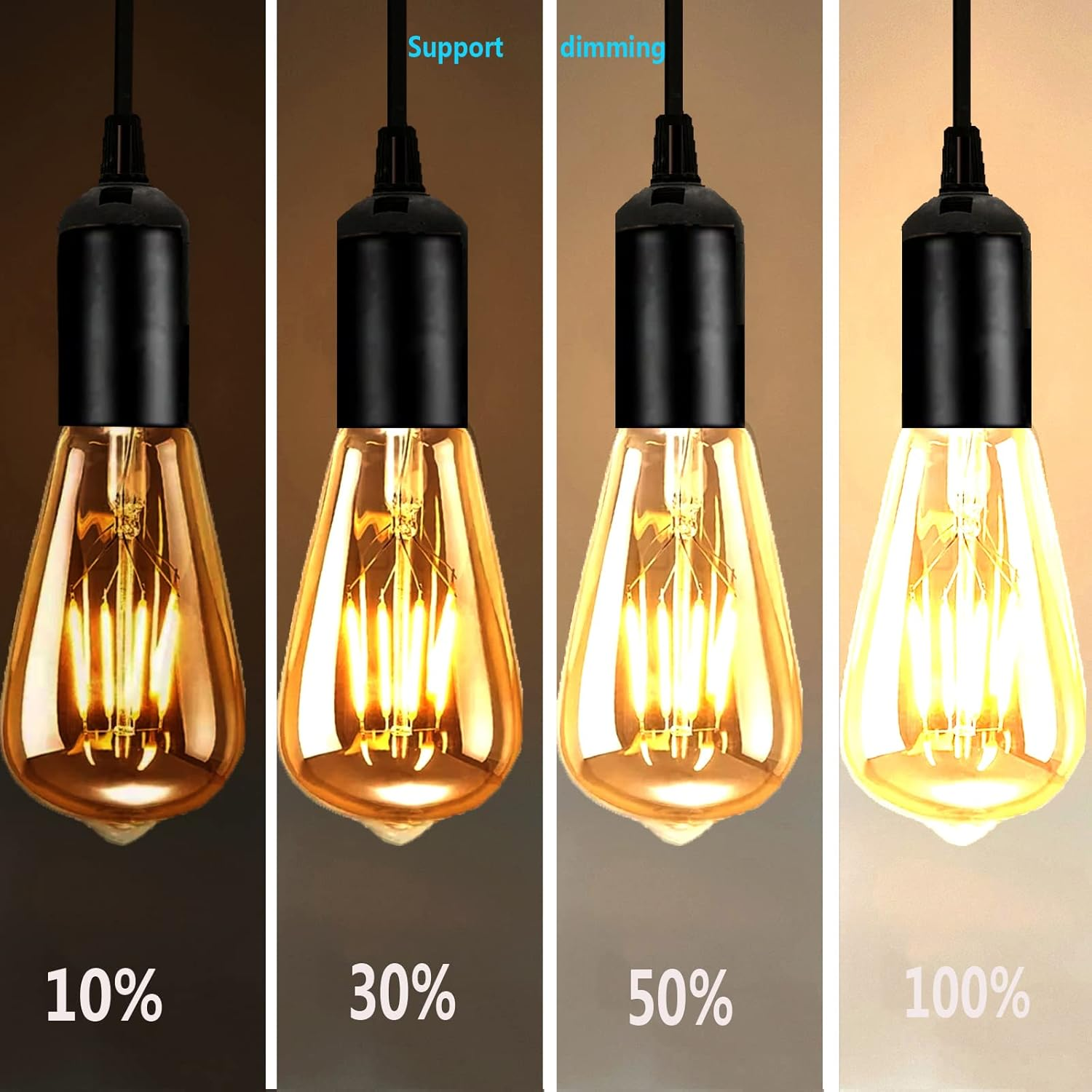 LED E27 Screw Light Bulb |Warm White 2700K 4W Vintage Edison Bulb |ST64 Dimmable Amber LED Replacement for 40W Incandescent Equivalent (4 PCS Amber Bulbs) image number 1