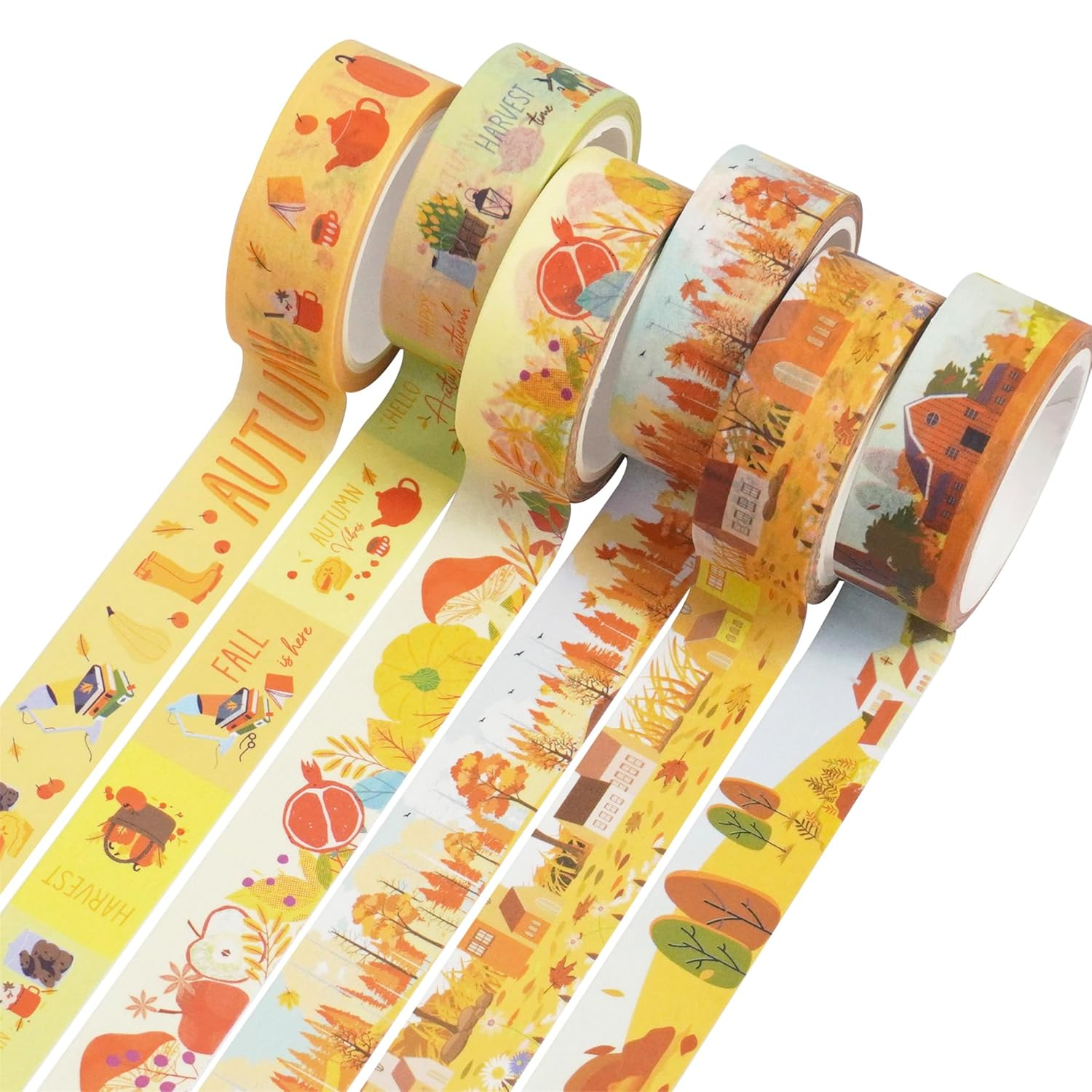 YUBX Autumn Washi Tape Set 18 Rolls Fall Printed Embellishment Yellow Decorative Masking Tapes for Arts, DIY Crafts, Journals, Planners, Scrapbook, Wrapping image number 1