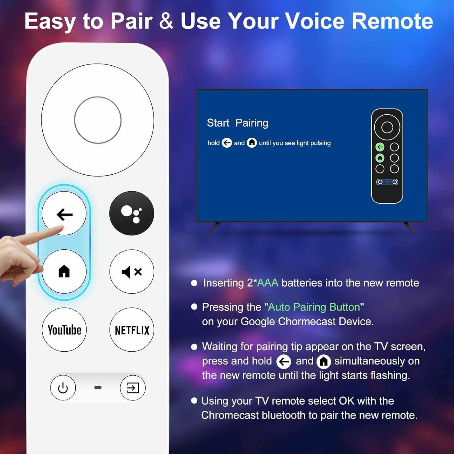 Voice Remote for Google Chromecast TV, G9N9N Replacement Remote Control for Google TV Google 4K HD Streaming Stick, GA01920-US, GA01409-US, GA01923-US, Ga01919-Us(Only for Snow Chromecast Google) image number 5