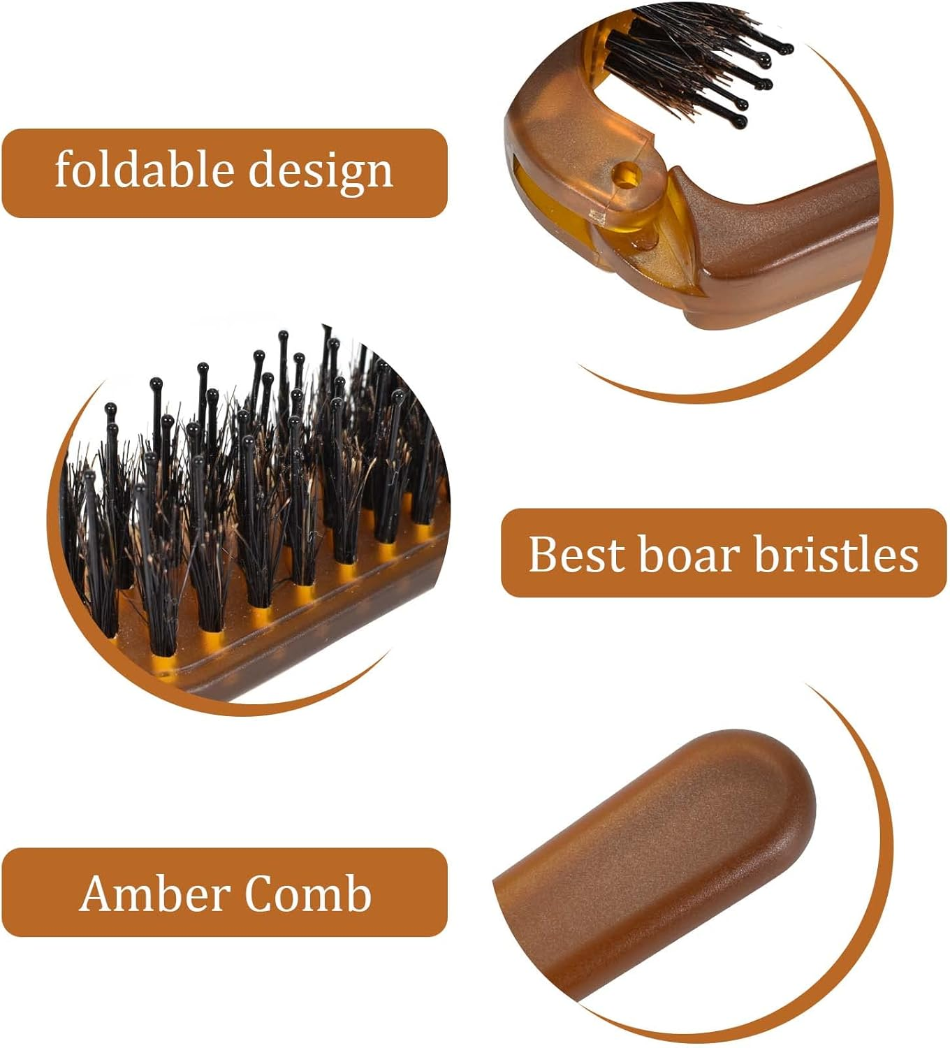 Folding Hair Brush Boar Bristle Brush Portable Hair Massage Comb Men'S Brush Foldable Pocket Size Anti-Static Hairbrush Quick Dry Travel Massage Brushes for Brushing, Combing, Slicking image number 6