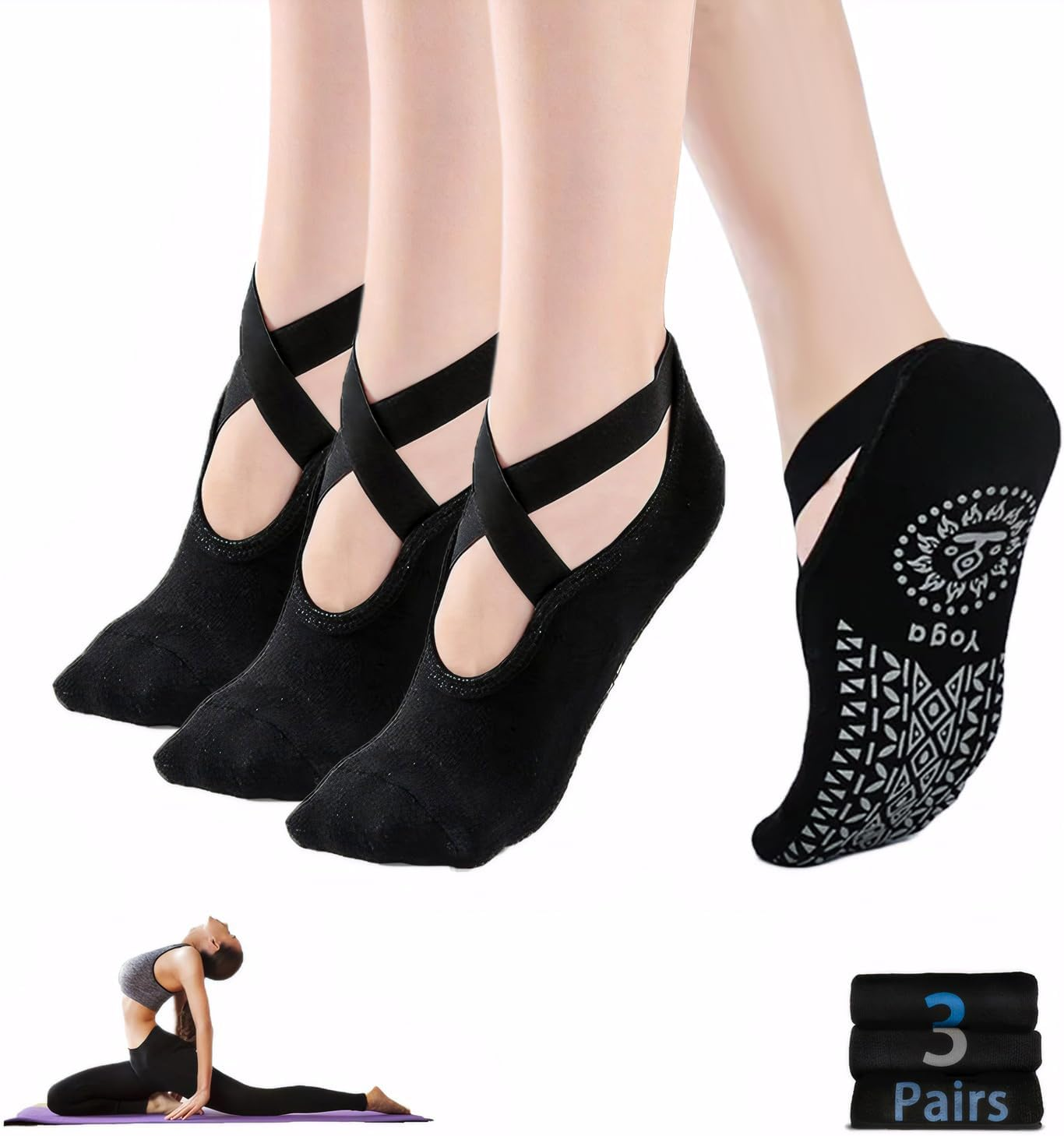 2/6 Pairs Cushion Pad Yoga Socks|Pilates Socks|Non Slip Grip Socks|Fitness Sport Sock Grippy Socks Reformer Pilates Socks for Women Pilates Ballet Barre Socks Barefoot Workout Socks by H HOME-MART