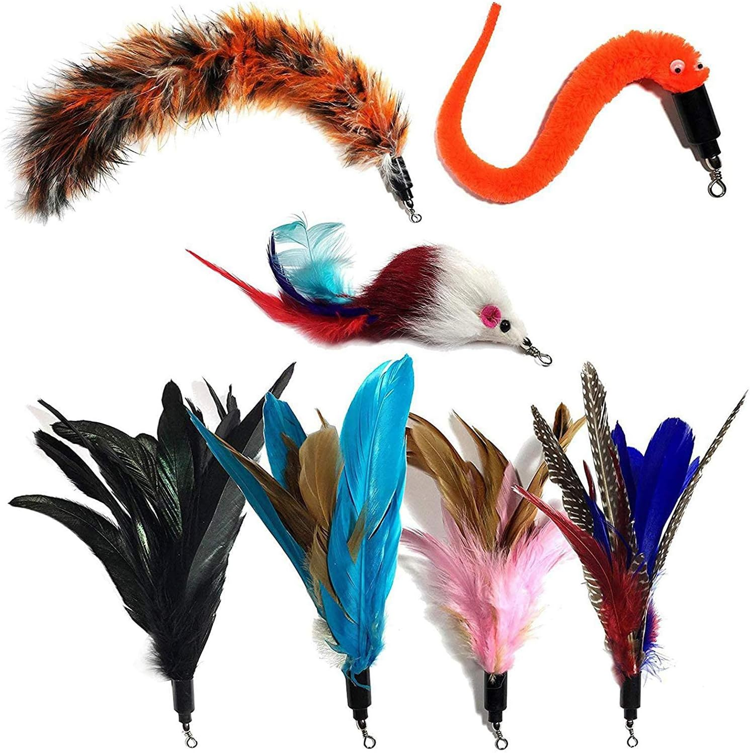 Cat Teaser Wand with 7 Assorted Interactive Refills Feathers Teaser, Cat Feather Toys for Exercising Kitten and Cat image number 2
