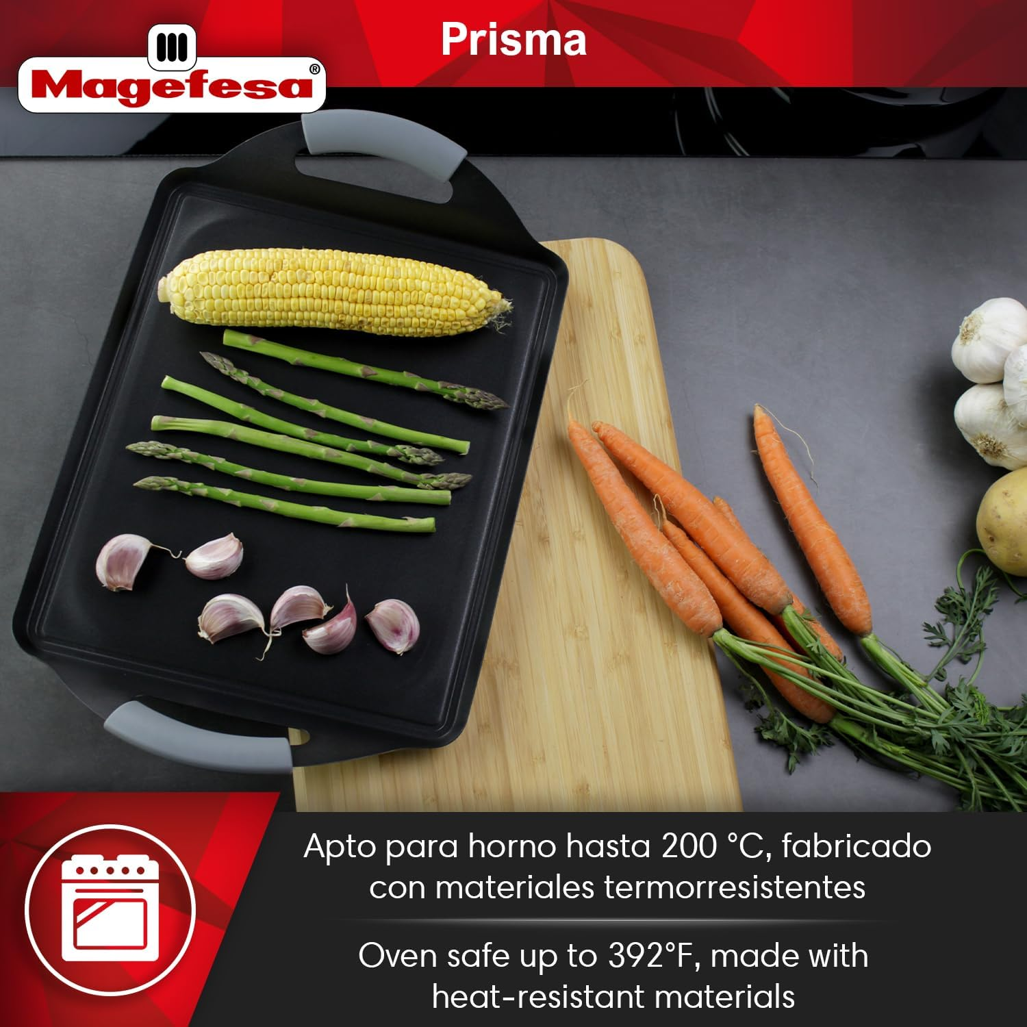 MAGEFESA Prisma &ndash; 10.8 Inches Teppanyaki Griddle Pan, Made in 18/10 Stainless Steel, Triple Layer Non-Stick, for All Types of Kitchens, Induction, Dishwasher and Oven Safe up to 392 &ordm;f image number 3