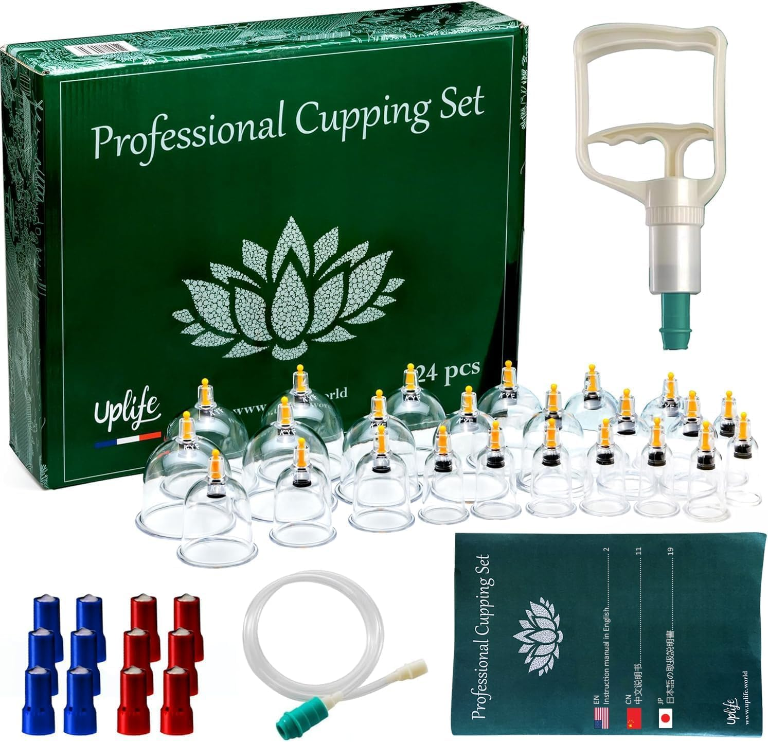 Cupping Set for Massage Therapy, 24 Cupping Therapy Cups Professional Cupping Kit for Muscle Pain Relief & Cellulite Reduction, Chinese Vacuum Cupping Set with Manual Pump for Home & Spa image number 6