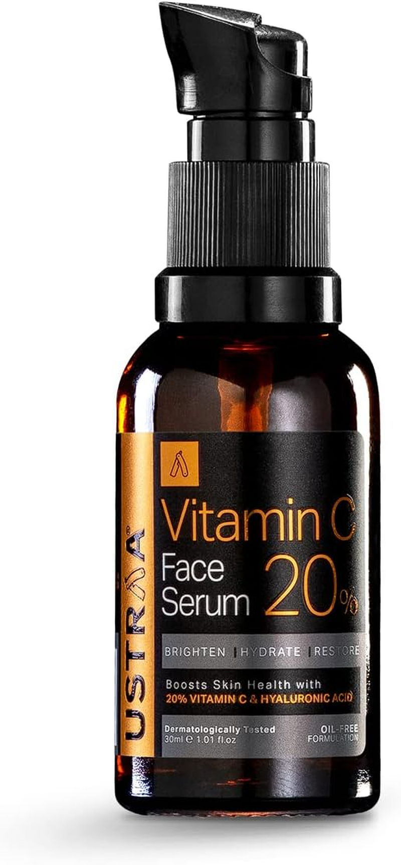 Ustraa 20% Vitamin C Face Serum Dermatologically Tested, with Hyaluronic Acid & 20% Vitamin C in the Purest Form, Antiaging, Fights Dark Spots 30Ml image number 1