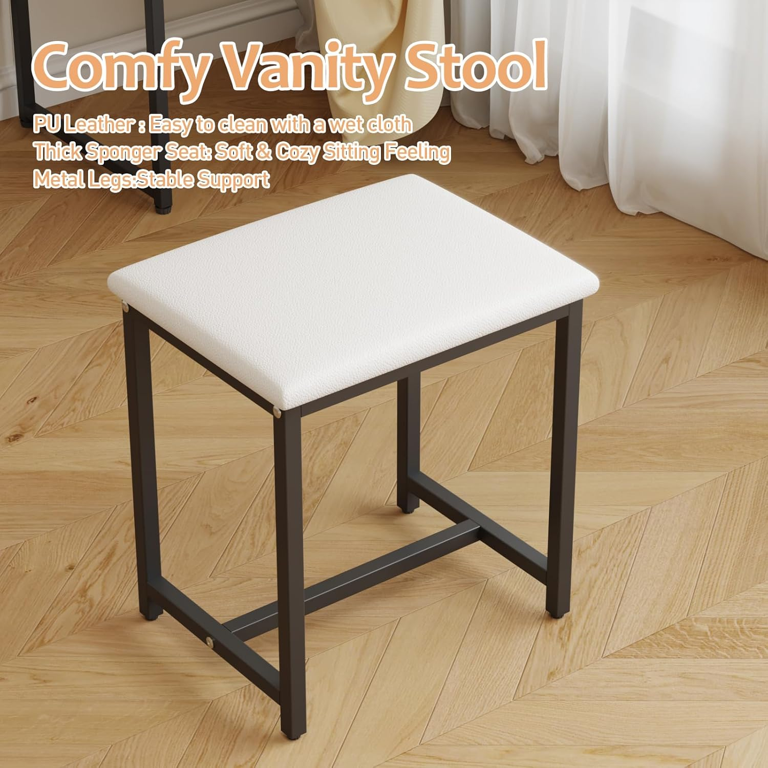 Advwin Dressing Table with 360&deg;Adjustable Mirror, Power Outlet and 3-Color LED Light, Makeup Vanity Desk Stool Set with 2 Drawers, 2 Trays and 3 Shelves for Bedroom (White Black) image number 5