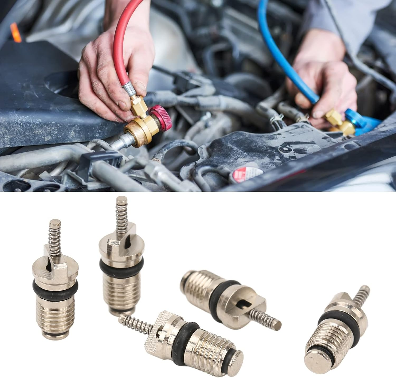 50Pcs Car Air Conditioning Valve Core,R134 Automotive AC Valve Refrigeration Valve Cores Replacement Aluminium Alloy Copper for Most Automotive RV Air Conditioning Tire Remover image number 4