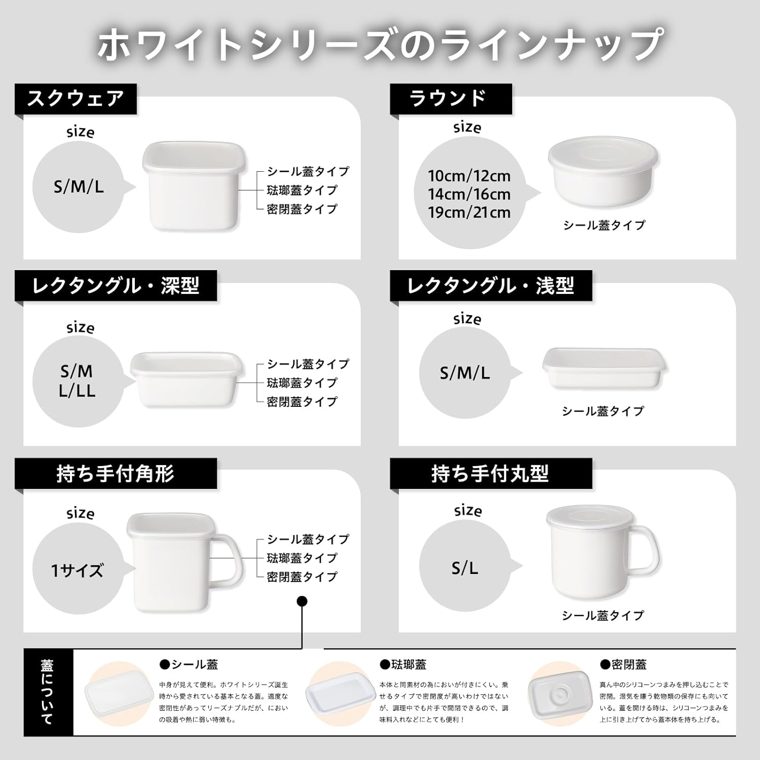 Noda Horo WSH-M Storage Container, Hollow Square, for M Size, Made in Japan, White Series, with Enamel Lid
