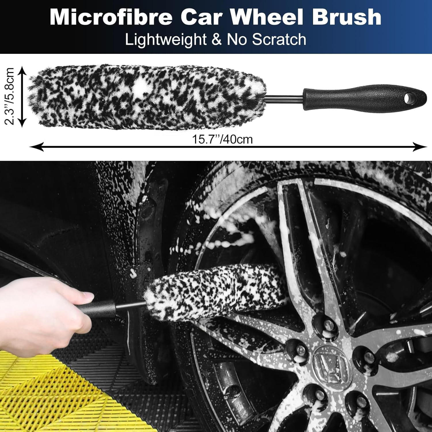 Car Wheel & Tire Brush Set, Wheel Cleaner Brush, Soft & Stiff Bristle Cleaning Brush, Wheel Brushes for Cleaning Wheels, Rim Brush for Car Body Exterior Surface, Truck, SUV, RV, Motorcycle image number 1