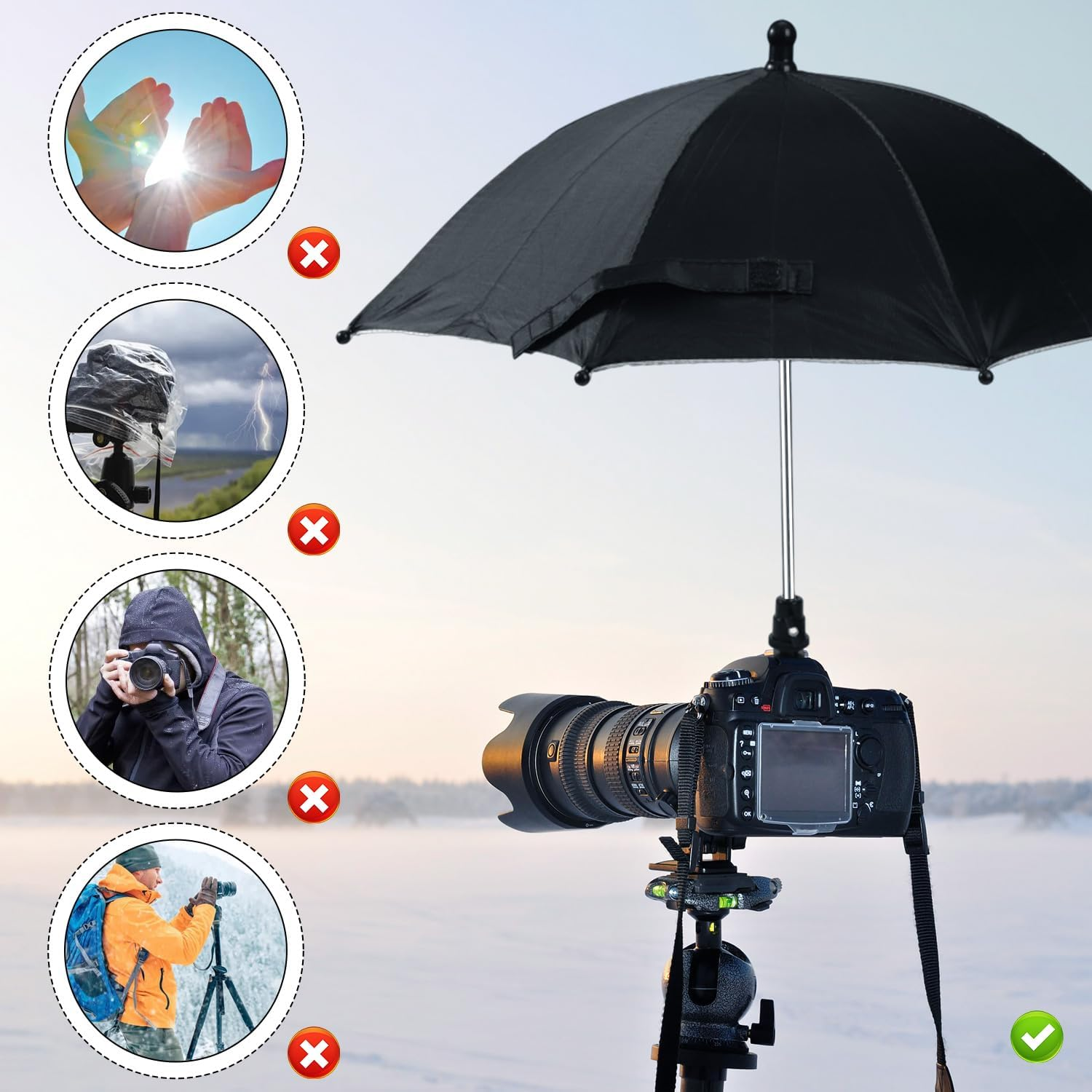 Camera Hot Shoe Umbrella, Waterproof Camera Umbrella DSLR Camera Sunshade Rain Cover Protector for Canon Rebel T8I, T7, T7I, T6I, T6, SL3, SL2, EOS 90D, 80D, 2000D, 5DM4, Z9 image number 5