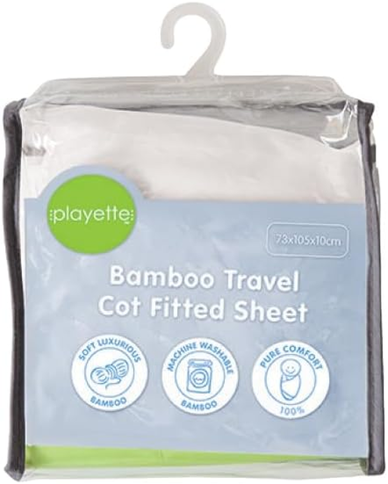 Playette Bamboo Travel Cot Fitted Sheet, White, Machine Washable (73X105X10Cm) image number 2