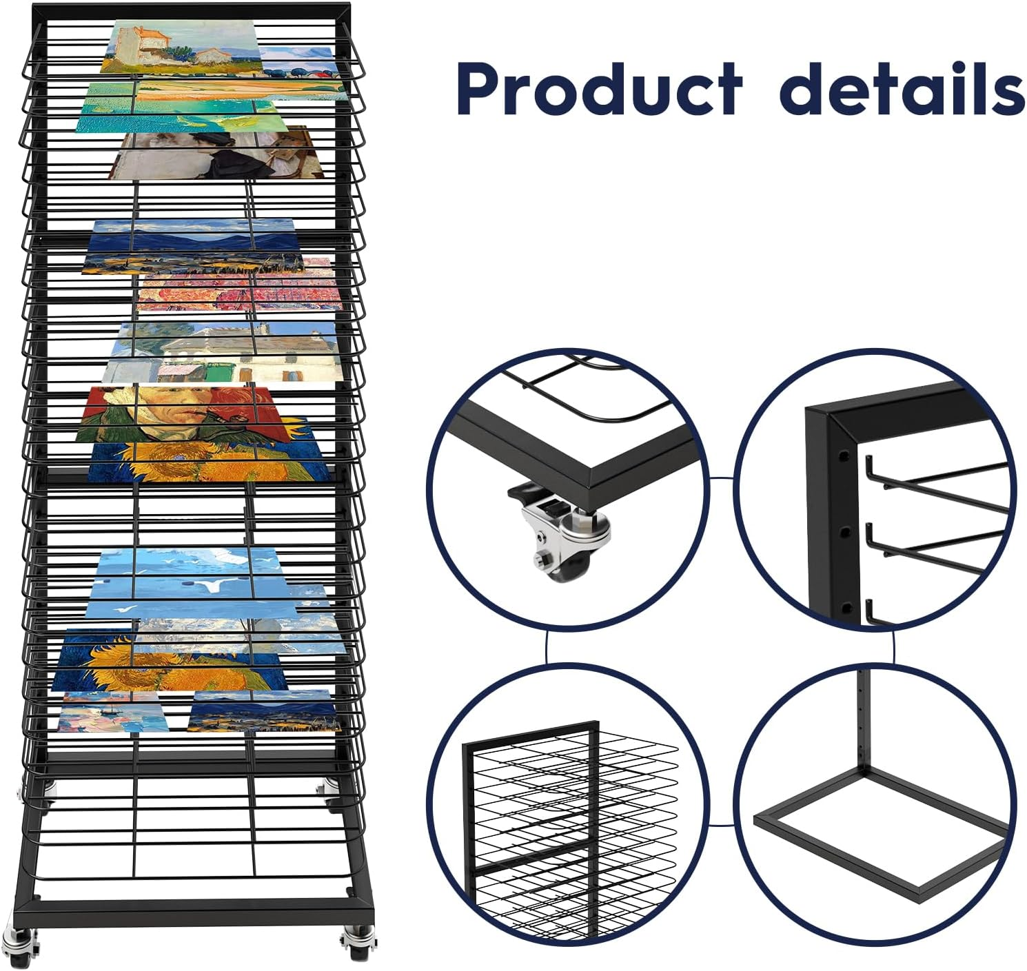 HOOMFIT Portable Art Storage Rack, Removable Shelves Art Rack, 24 Removable Shelves Painting Drying Rack，Art Drying Rack with Lockable Wheels image number 3