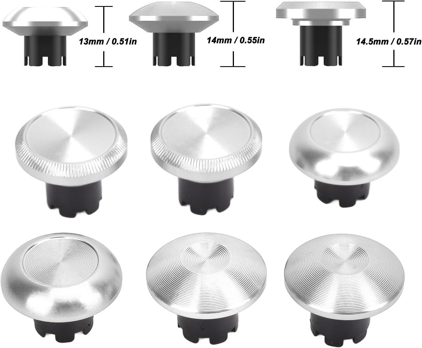 Stick Caps for PS5 Pro Elite, Aluminum Alloy Analog Thumbsticks Joystick Accessories with Textures for Edge Controller, Different Height Shape, Plug and Play (Silver) - Black image number 7