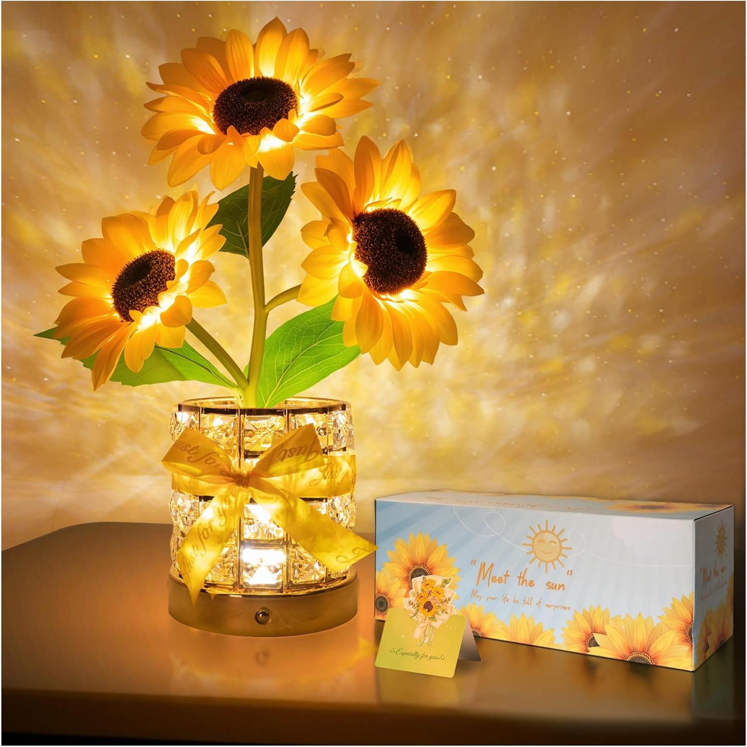 Sunflower LED Lamp,Usb Rechargeable Touch Night Light, 3 Color Stepless Dimmable,Small Battery Flower Decor for Bedroom, Restaurant, Bar &ndash; Birthday, Mother&rsquo;S Day,Wedding Gifts for Women,Mom image number 1