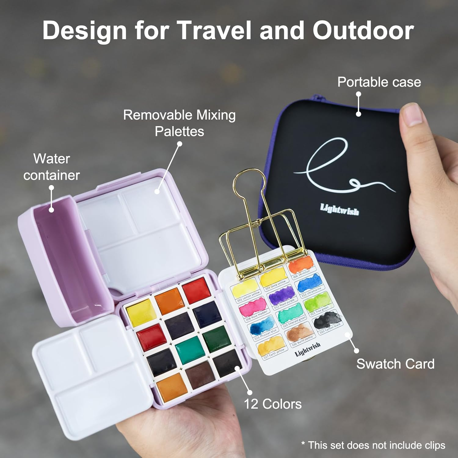 12 Colors Pocket Travel Watercolor Set, Mini Watercolor Paint Set with Portable Case,Coloring Mixing Palette, Water Wash Cup,For Adult Artist Beginner Watercolor Painting Lovers image number 1