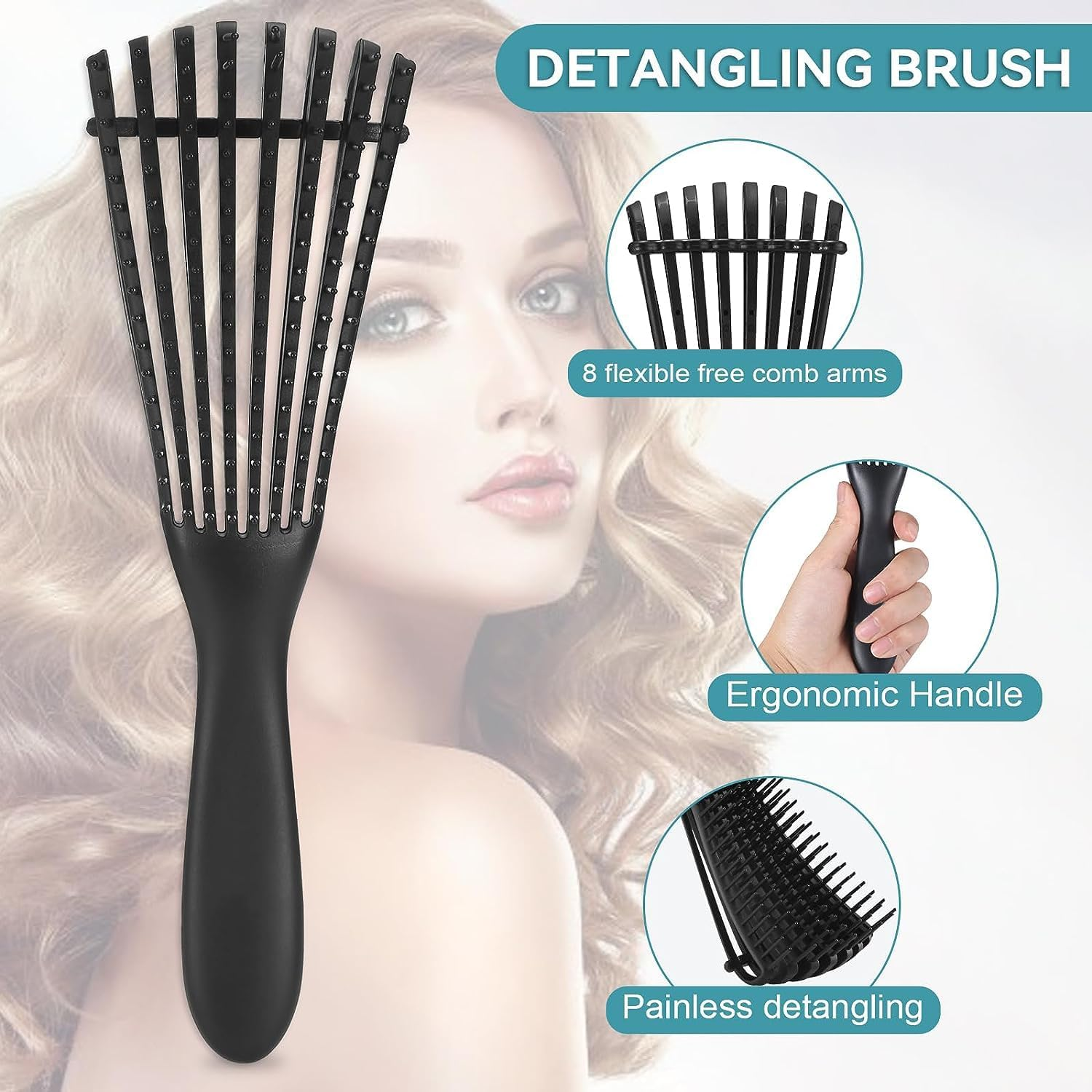 Detangling Brush with Hair Styling Comb Set, Hair Brushes for Women Men Kids Curly Hair, Hair Brush Set Include Detangler Brush Teasing Hair Brush Rat Tail Comb Edge Brush (Black) image number 3