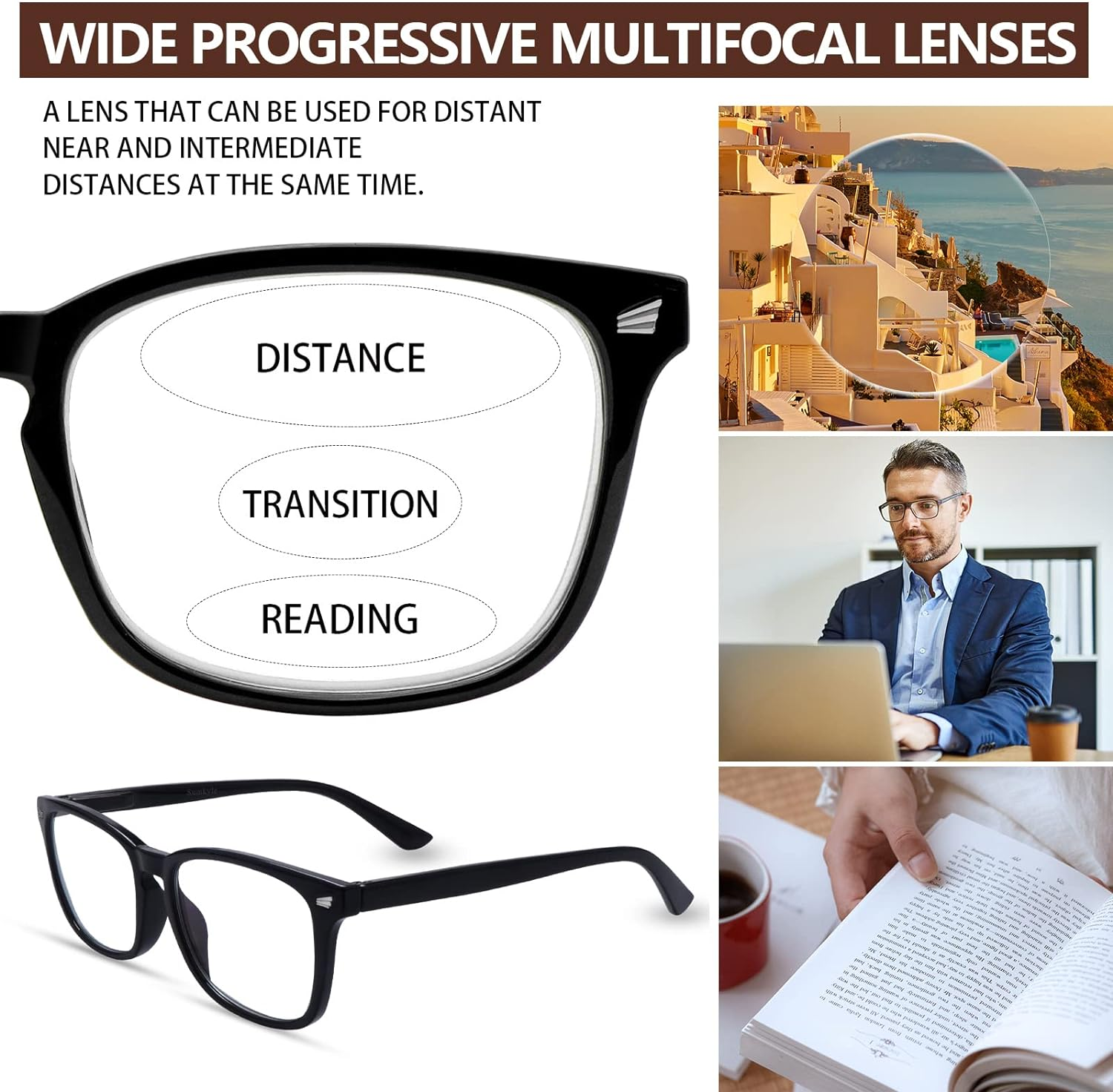 3 Pack Progressive Multifocus Reading Glasses Blue Light Blocking Men Women Spring Hinges Square Computer Readers - 2.0 X, 3 Pack Multicolor image number 5