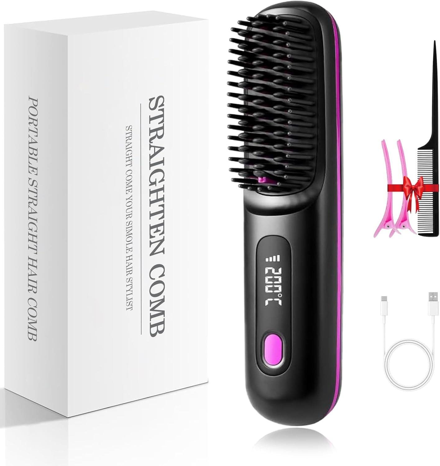 Portable Straightener Brush - Gobrush PRO, Go Brush Pro Straightener Rechargeable & Cordless Mini Hair Straightener Comb,1Pcs,Light Blue (Black) image number 5