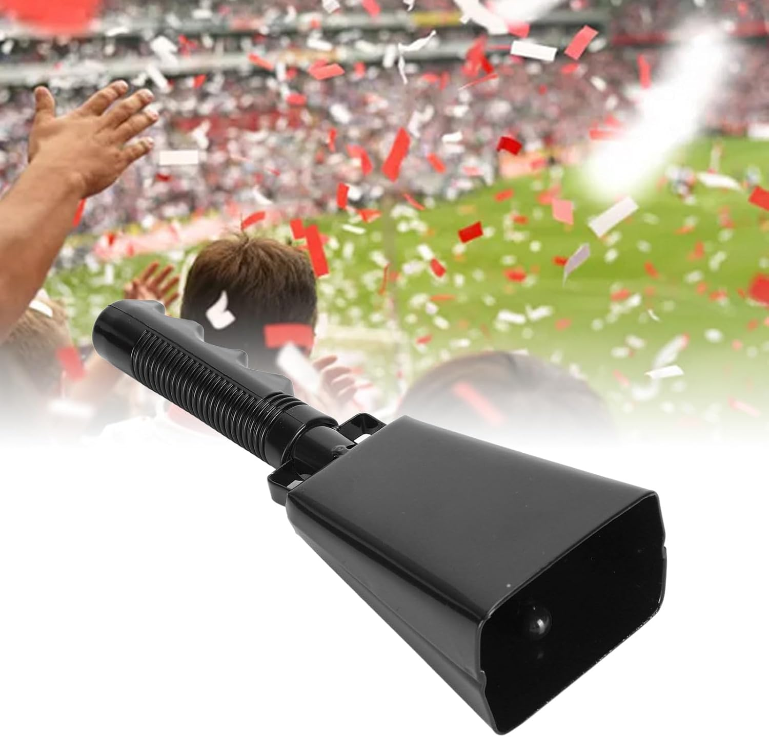 Tihebeyan 9 Inch Cowbell with Handle,Cheering Bell for Sporting Events,Cow Bell Loud Noise Maker Hand,Loud Alarm for Football Games, Concert, Farm Hand Chimes (Black) - Black image number 5