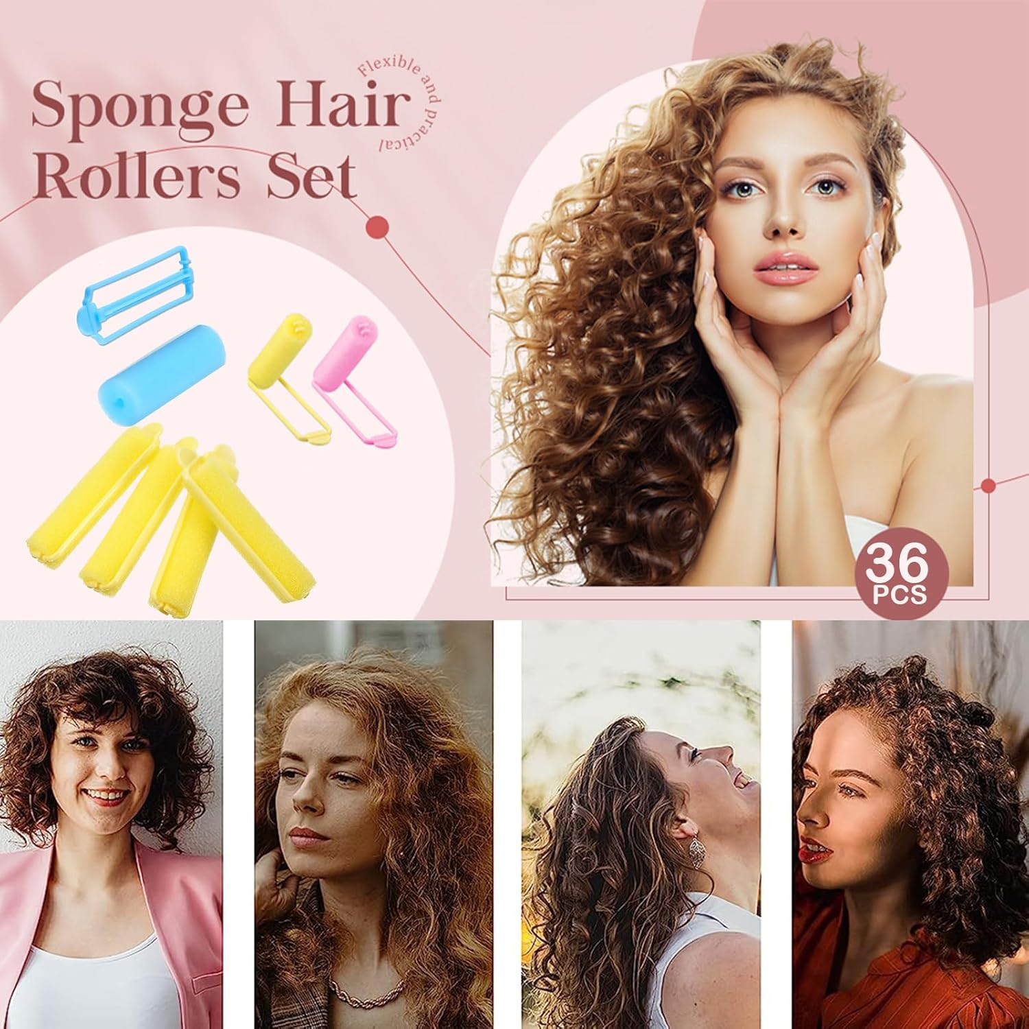 PAITOK Foam Sponge Hair Rollers for Short Hair,36Pcs Soft Curlers Flexible Sponge Curlers 20Mm Mini Foam Hair Styling Home DIY Curling Tools for Women and Kids (Pink, Yellow, Blue) image number 4
