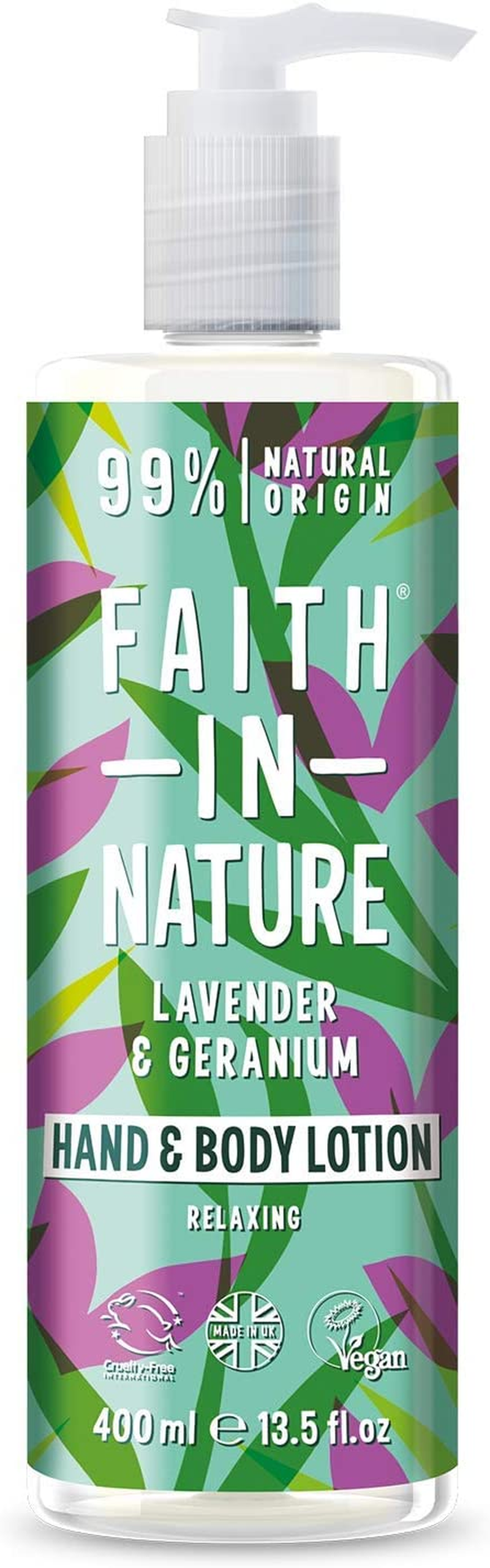 Faith in Nature Natural Lavender and Geranium Hand and Body Lotion, Relaxing, Vegan and Cruelty Free, No SLS or Parabens, 400Ml image number 2