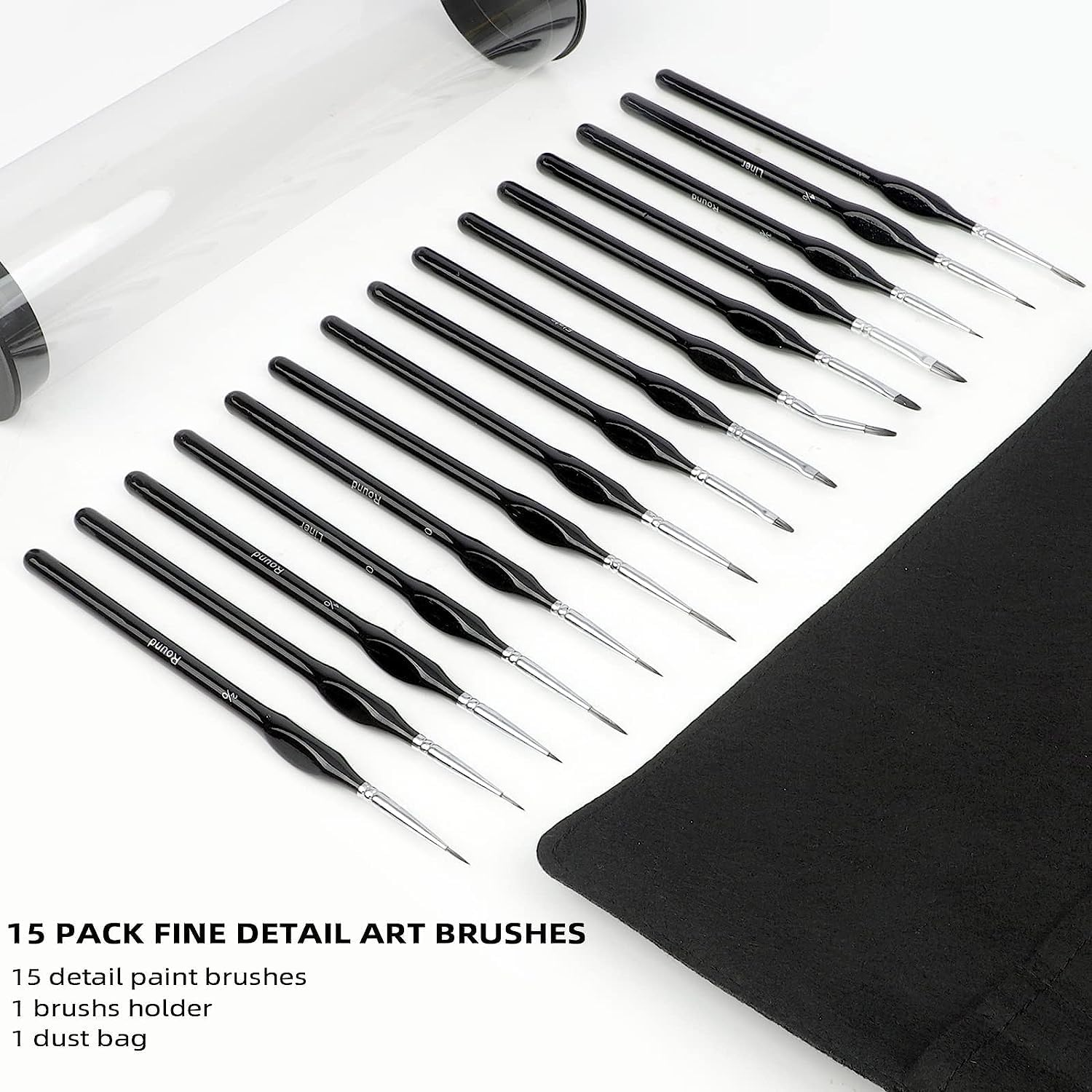 Professional 15Pcs Fine Detail Paint Brush Set, Miniature Detail Paint Brush Set, Watercolor Face Painting Brushes Set for Acrylic, Oil, Watercolor, Face, Scale Model Painting image number 5