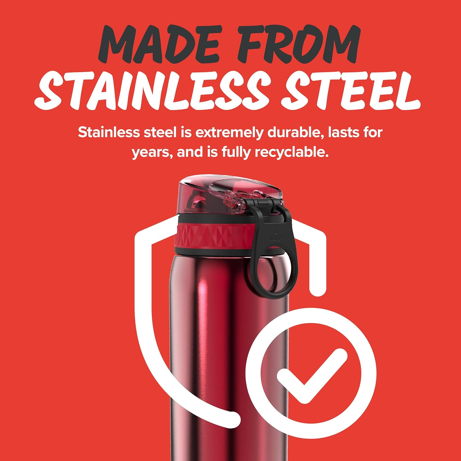 Ion8 Kids Water Bottle, Steel 400 Ml/13 Oz, Leak Proof, Easy to Open, Secure Lock, Dishwasher Safe, Flip Cover, Carry Handle, Easy Clean, Durable, Metal Water Bottle, Carbon Neutral image number 5