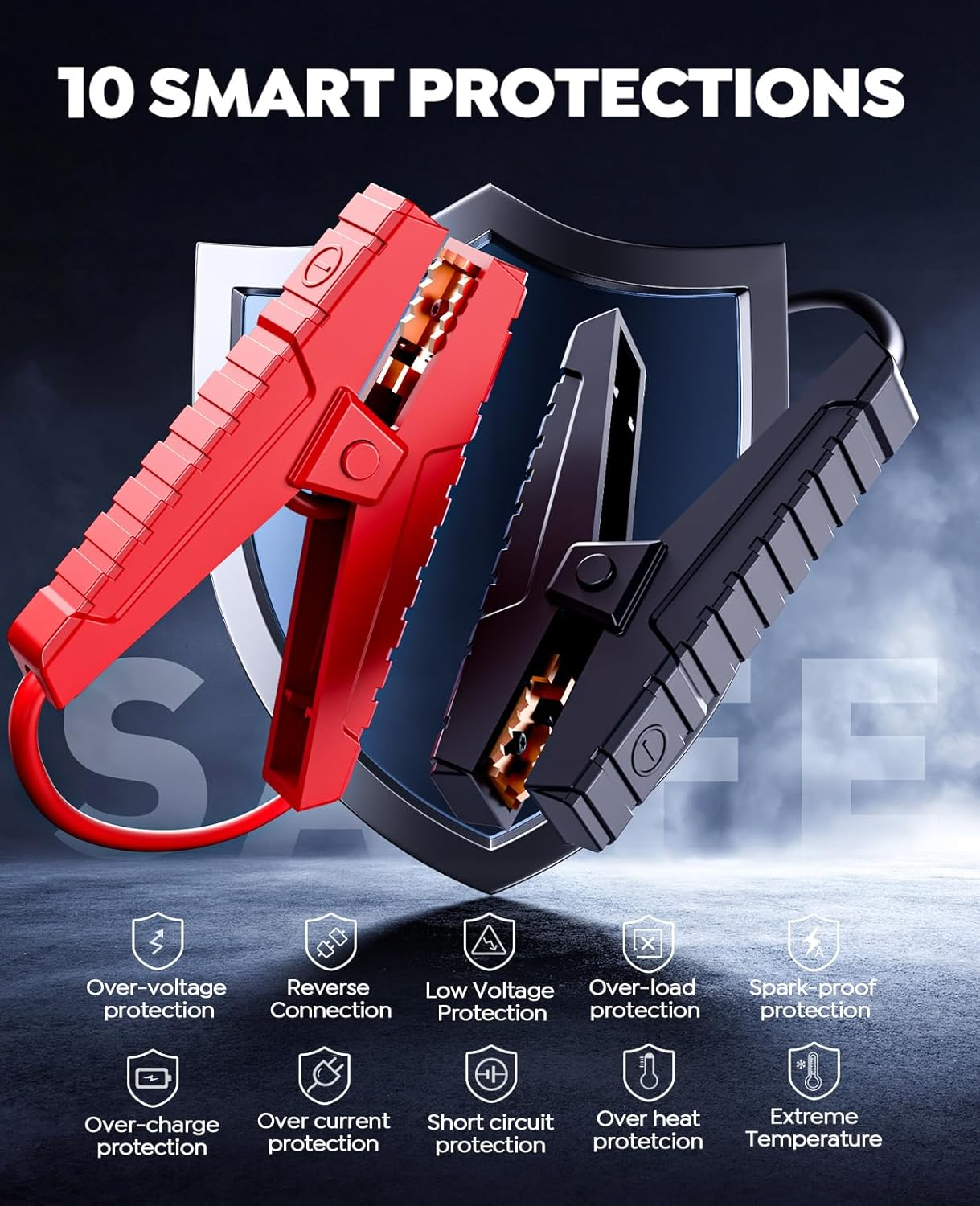 Jump Starter with Air Compressor, 4000A Peak 150PSI Car Battery Jump Starter for All Gas/ 10L Diesel Engines, 12V Jump Box Car Battery with Auto-Shutoff Tire Inflator, Jumper Cables and Light image number 1