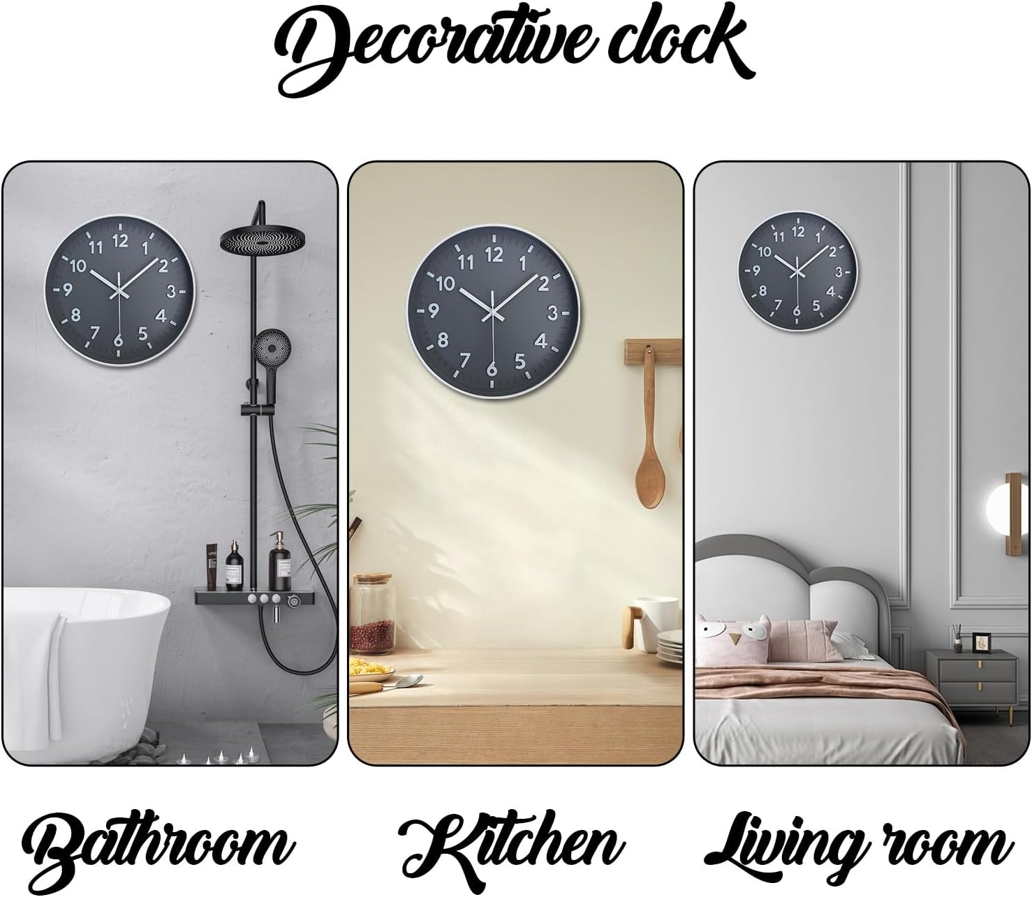 3D Wall Clock Battery Operated,12 Inch Silent Non Ticking Modern Wall Clock for Living Room Bedroom Kitchen Office Classroom Decor (Mx006Grey) image number 6