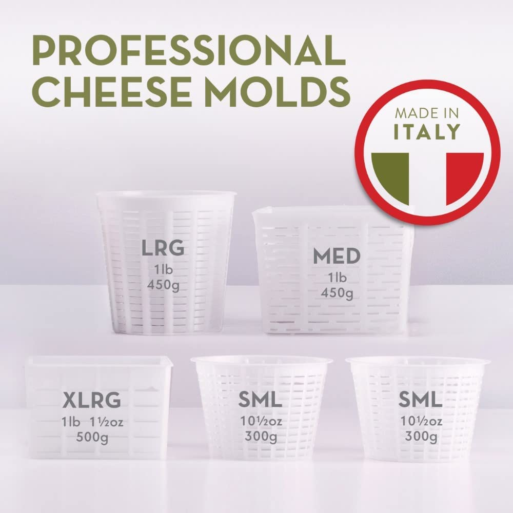 Easy Cheesemaking Kit | 5 Cheese Molds + Cheese Making Book | Made in Italy | Recipes to Make Ricotta, Paneer, Goats Cheese, Quark, and More | Professional Cheese Press Basket Mold Set of Strainers image number 2